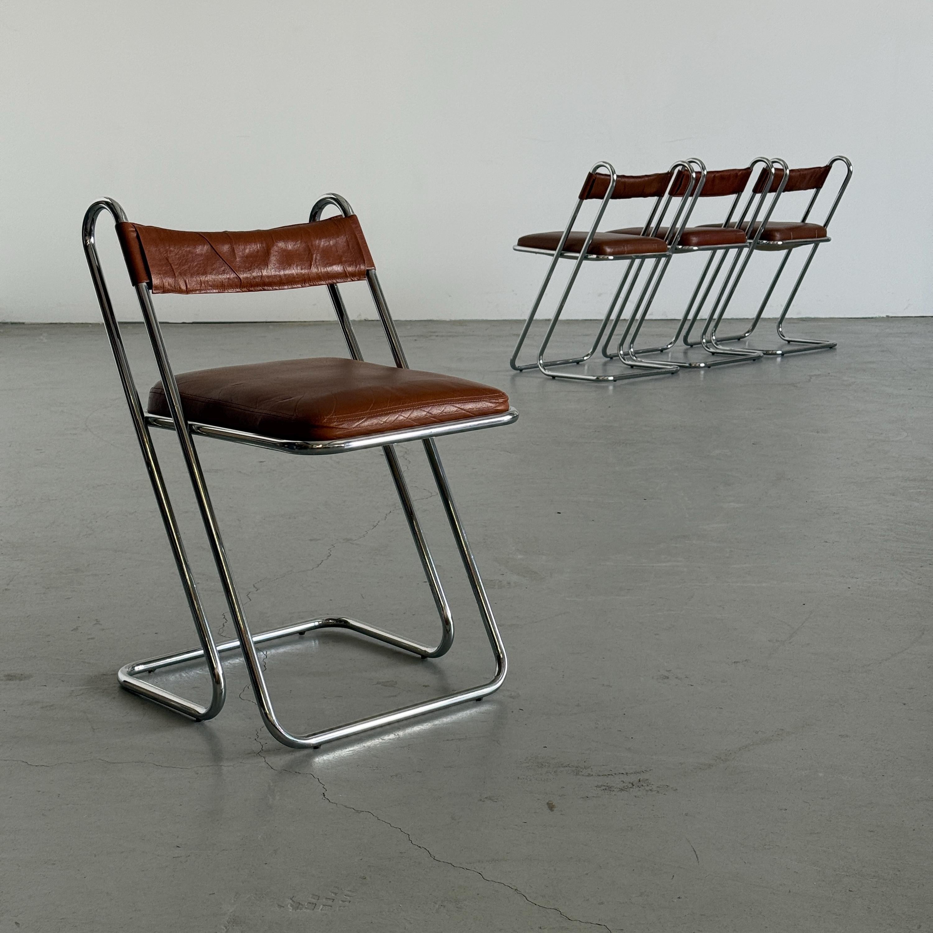 Postmodern Chrome and Leather Dining Chairs
