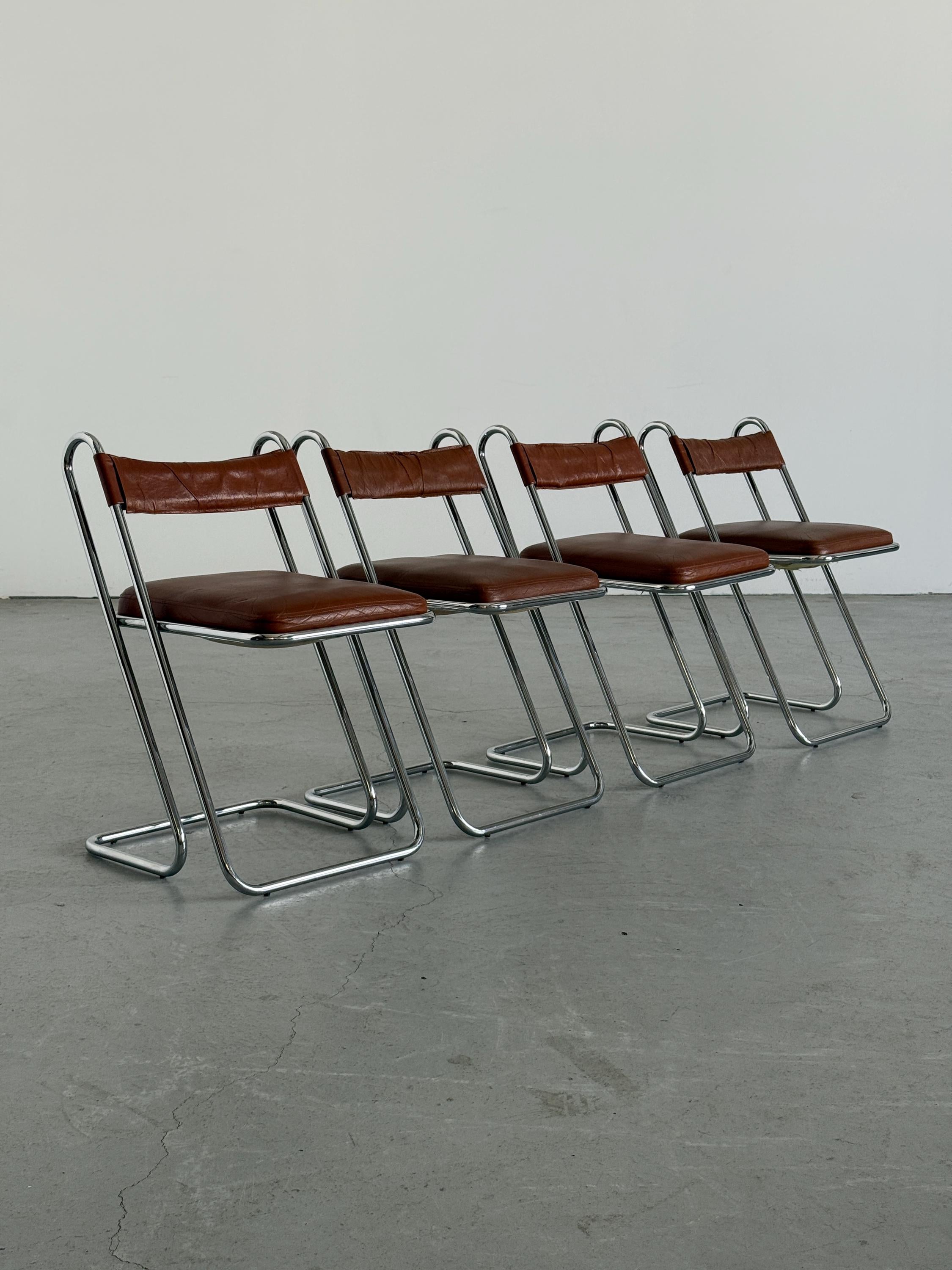 Postmodern Chrome and Leather Dining Chairs