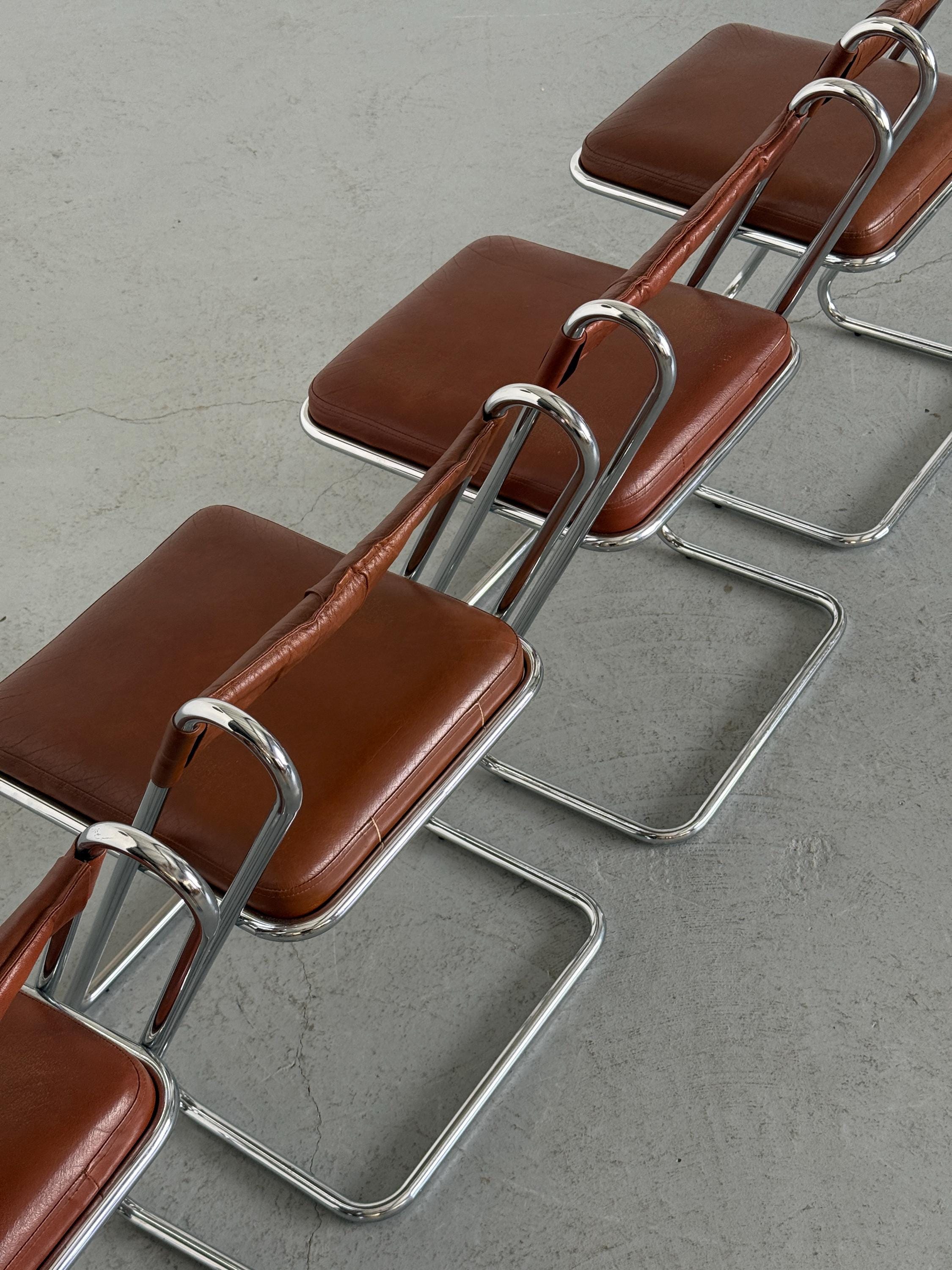 Postmodern Chrome and Leather Dining Chairs