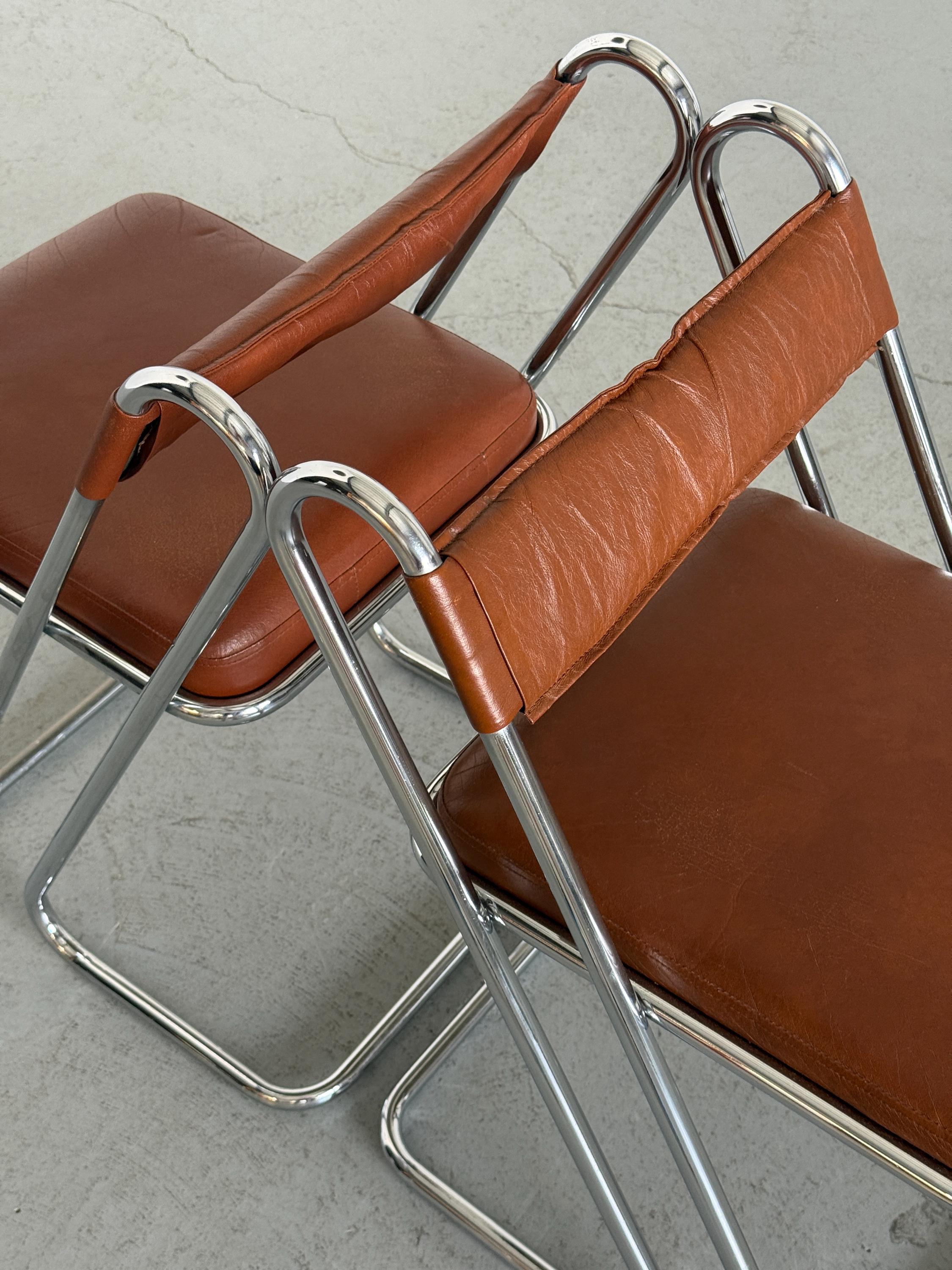 Postmodern Chrome and Leather Dining Chairs