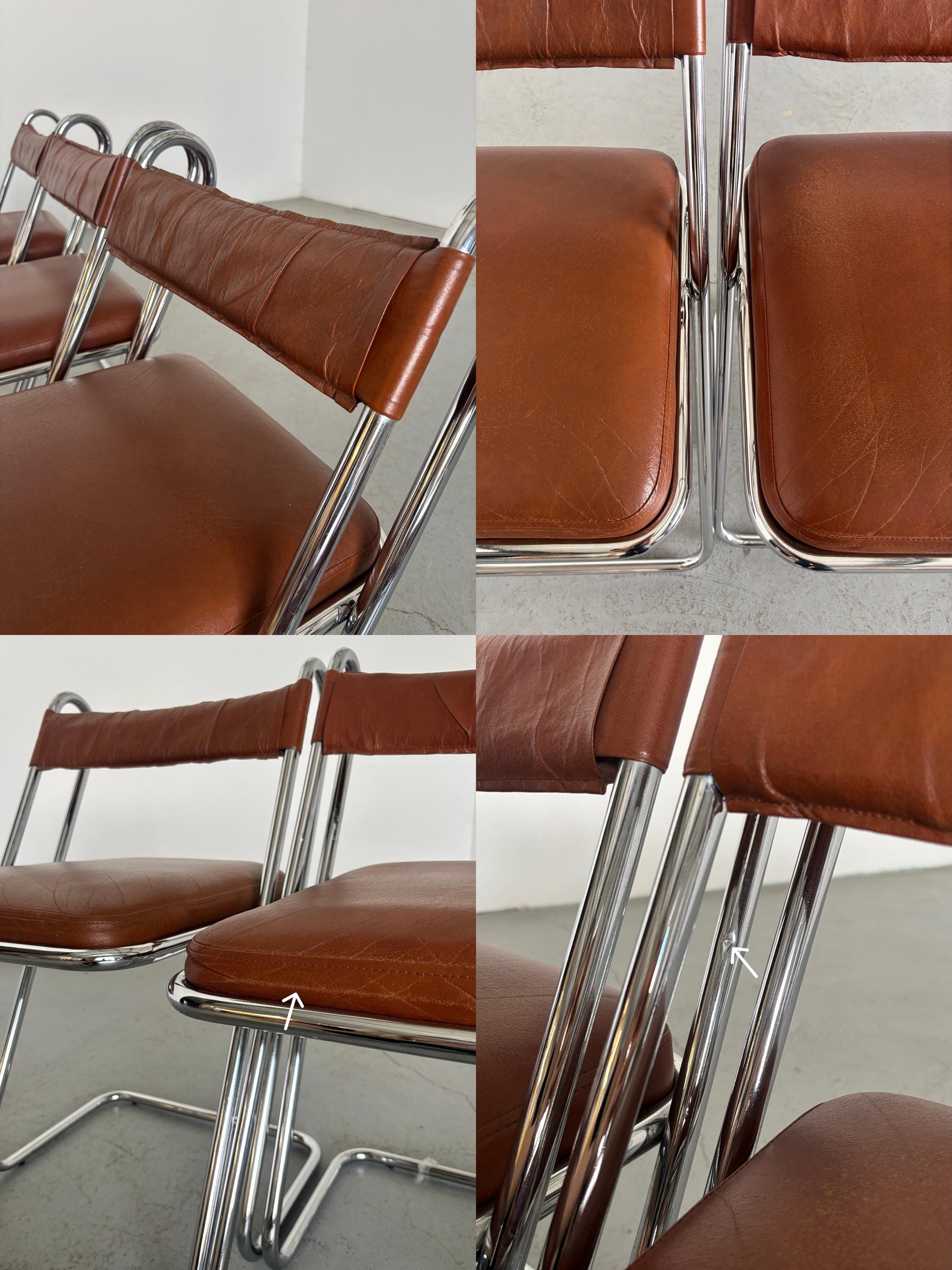 Postmodern Chrome and Leather Dining Chairs