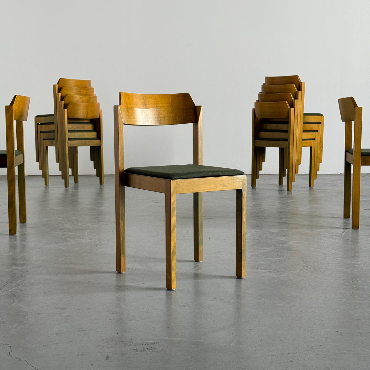 Constructivist Patinated Wooden Dining Chairs