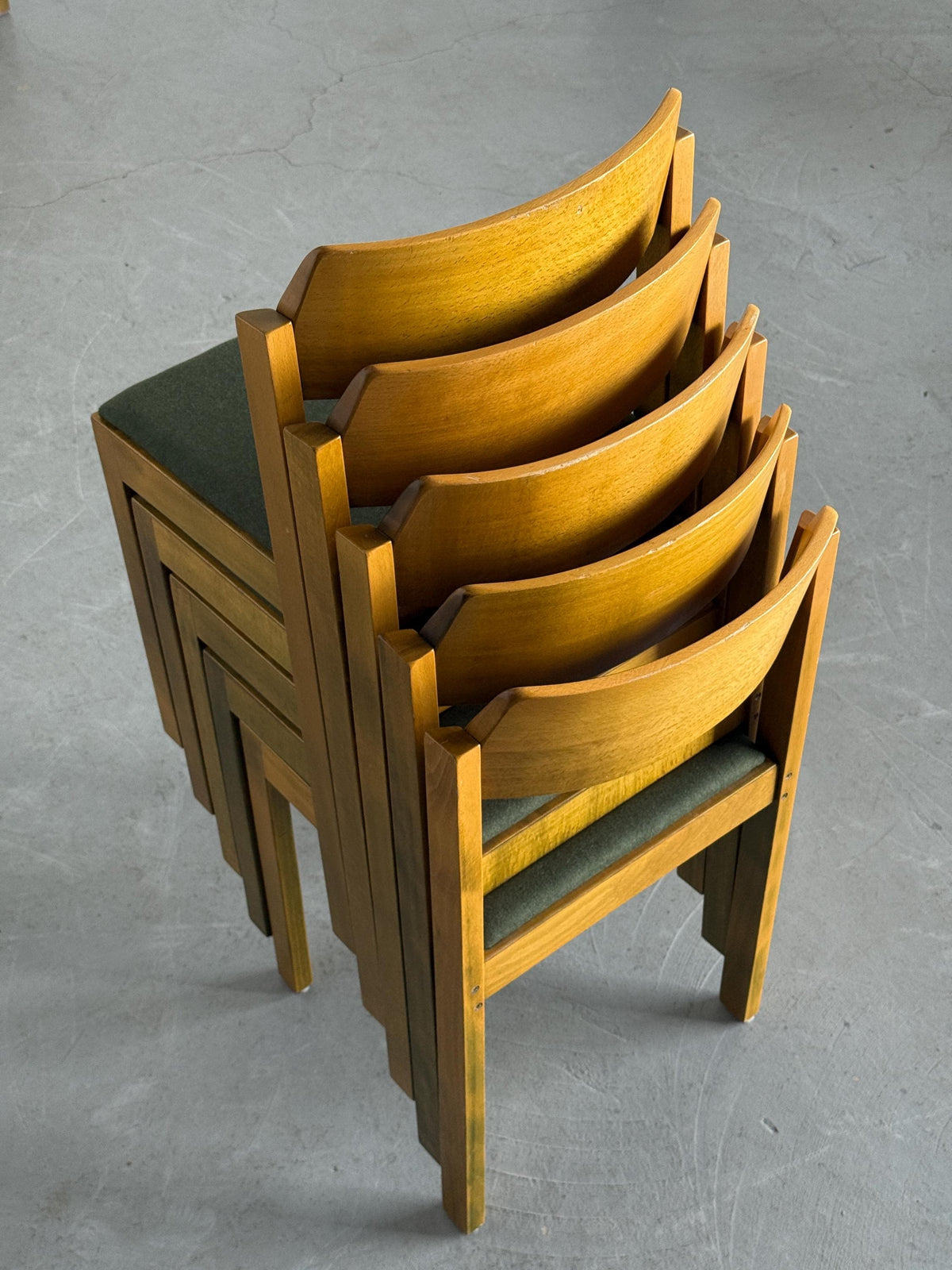 Constructivist Patinated Wooden Dining Chairs