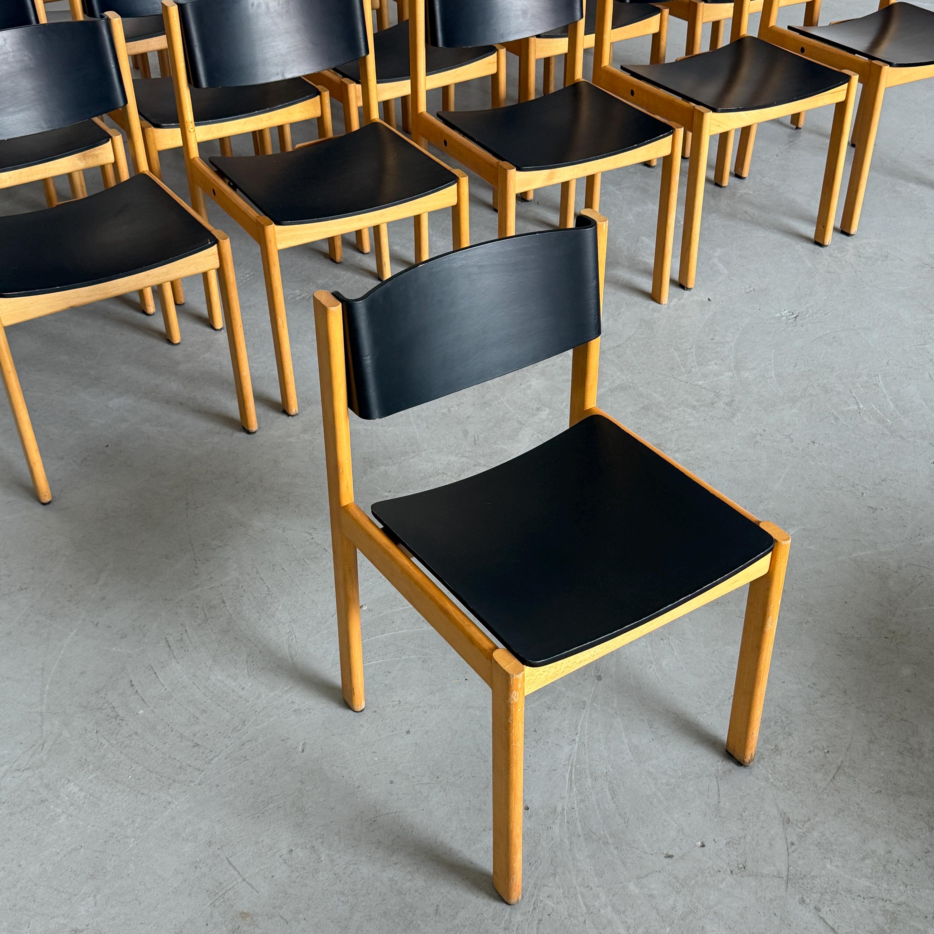 Mid-Century Modern Stackable Dining Chairs or Visitor Chairs by Kusch + Co, Beech and Brown Stained Plywood, 1970s Germany