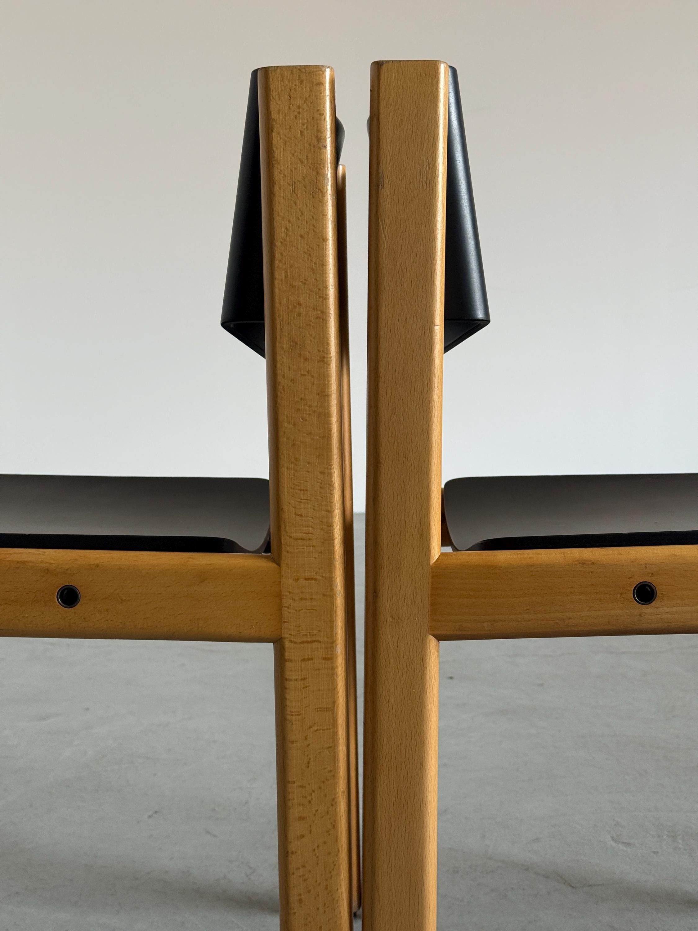 Mid-Century Modern Stackable Dining Chairs or Visitor Chairs by Kusch + Co, Beech and Brown Stained Plywood, 1970s Germany