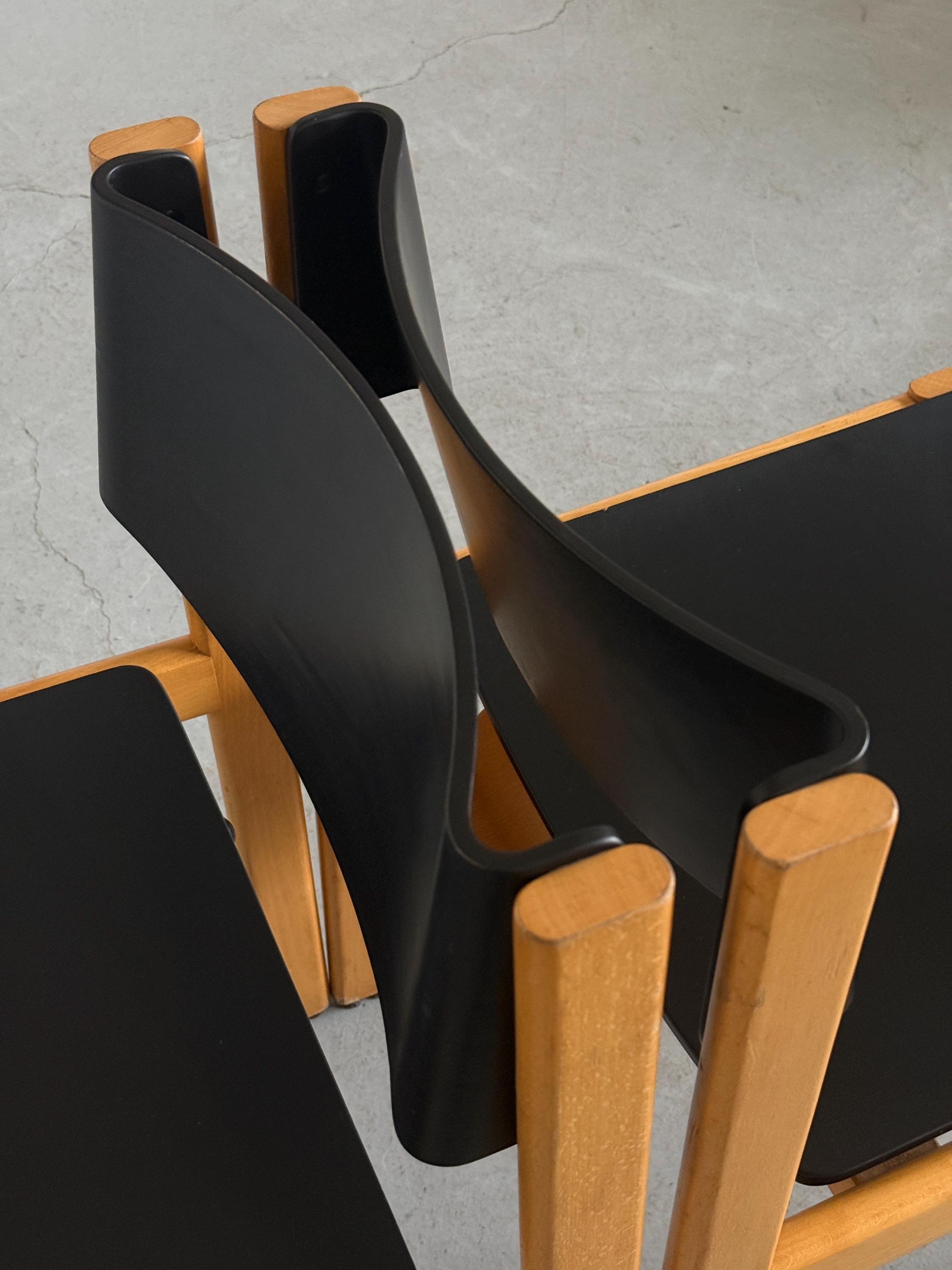Mid-Century Modern Stackable Dining Chairs or Visitor Chairs by Kusch + Co, Beech and Brown Stained Plywood, 1970s Germany