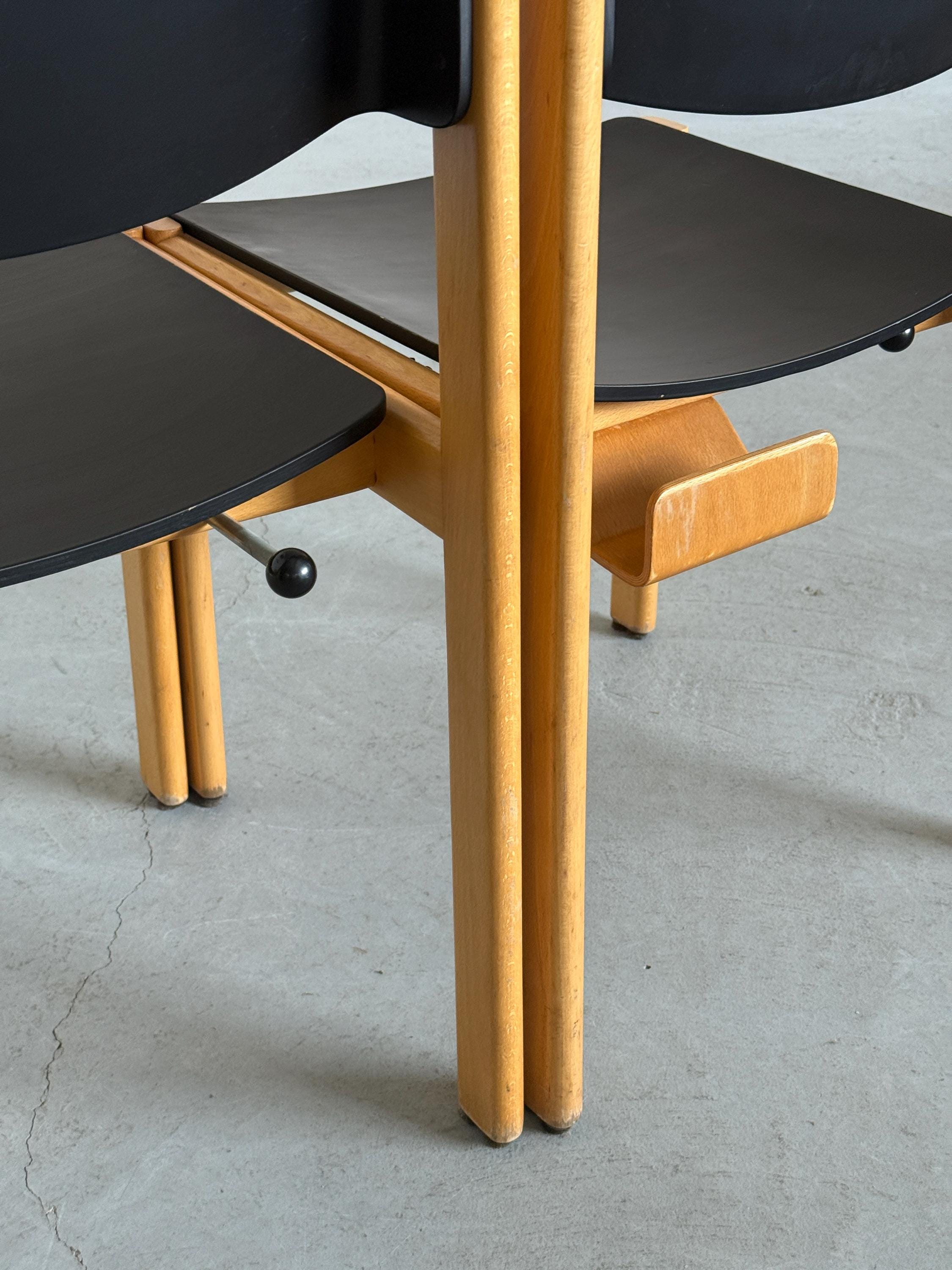 Mid-Century Modern Stackable Dining Chairs or Visitor Chairs by Kusch + Co, Beech and Brown Stained Plywood, 1970s Germany