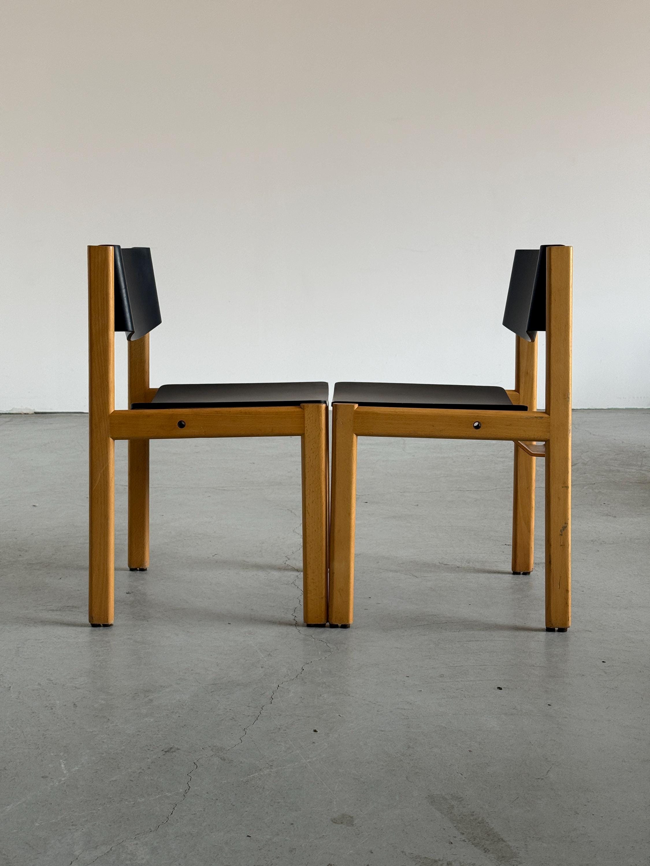 Mid-Century Modern Stackable Dining Chairs or Visitor Chairs by Kusch + Co, Beech and Brown Stained Plywood, 1970s Germany