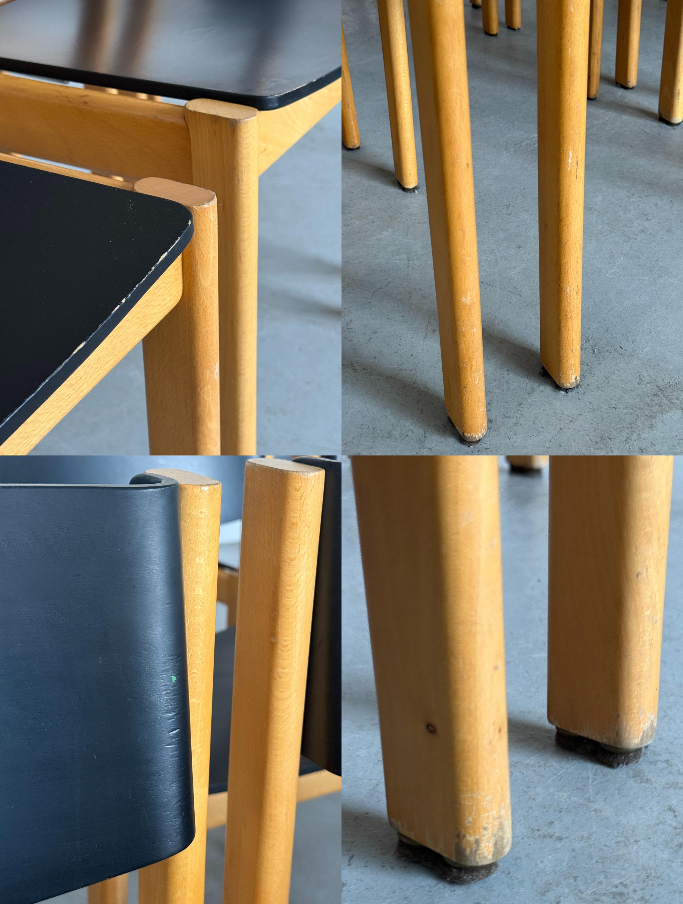 Mid-Century Modern Stackable Dining Chairs or Visitor Chairs by Kusch + Co, Beech and Brown Stained Plywood, 1970s Germany