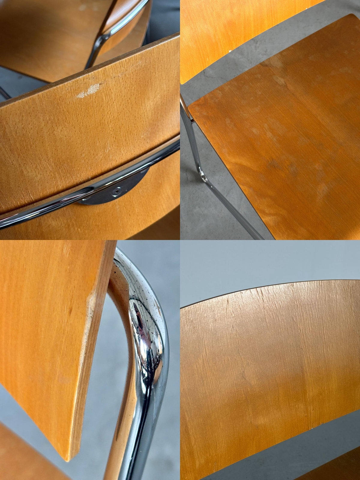 Chrome and Beech Plywood Stacking Chairs