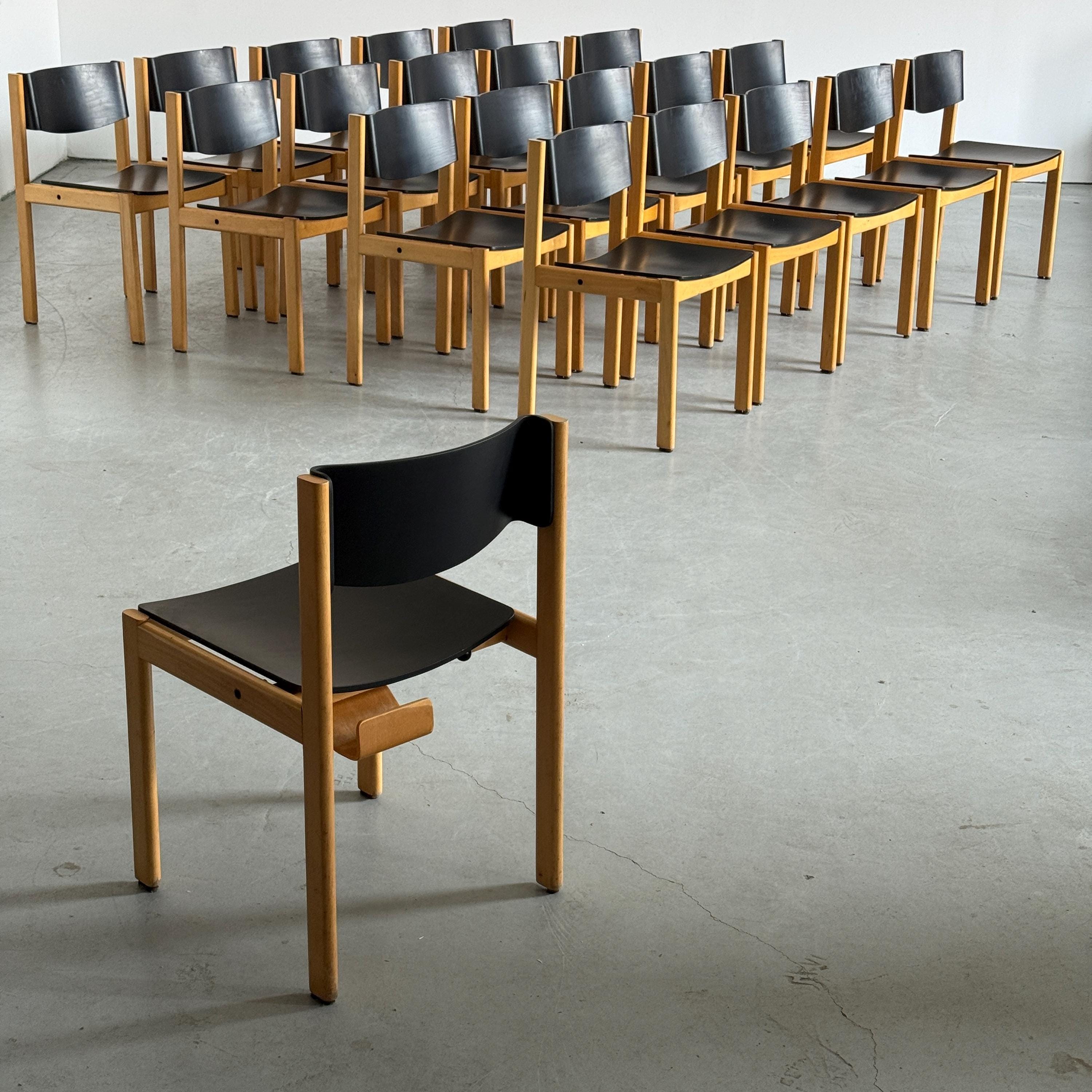 Mid-Century Modern Stackable Dining Chairs or Visitor Chairs by Kusch + Co, Beech and Brown Stained Plywood, 1970s Germany