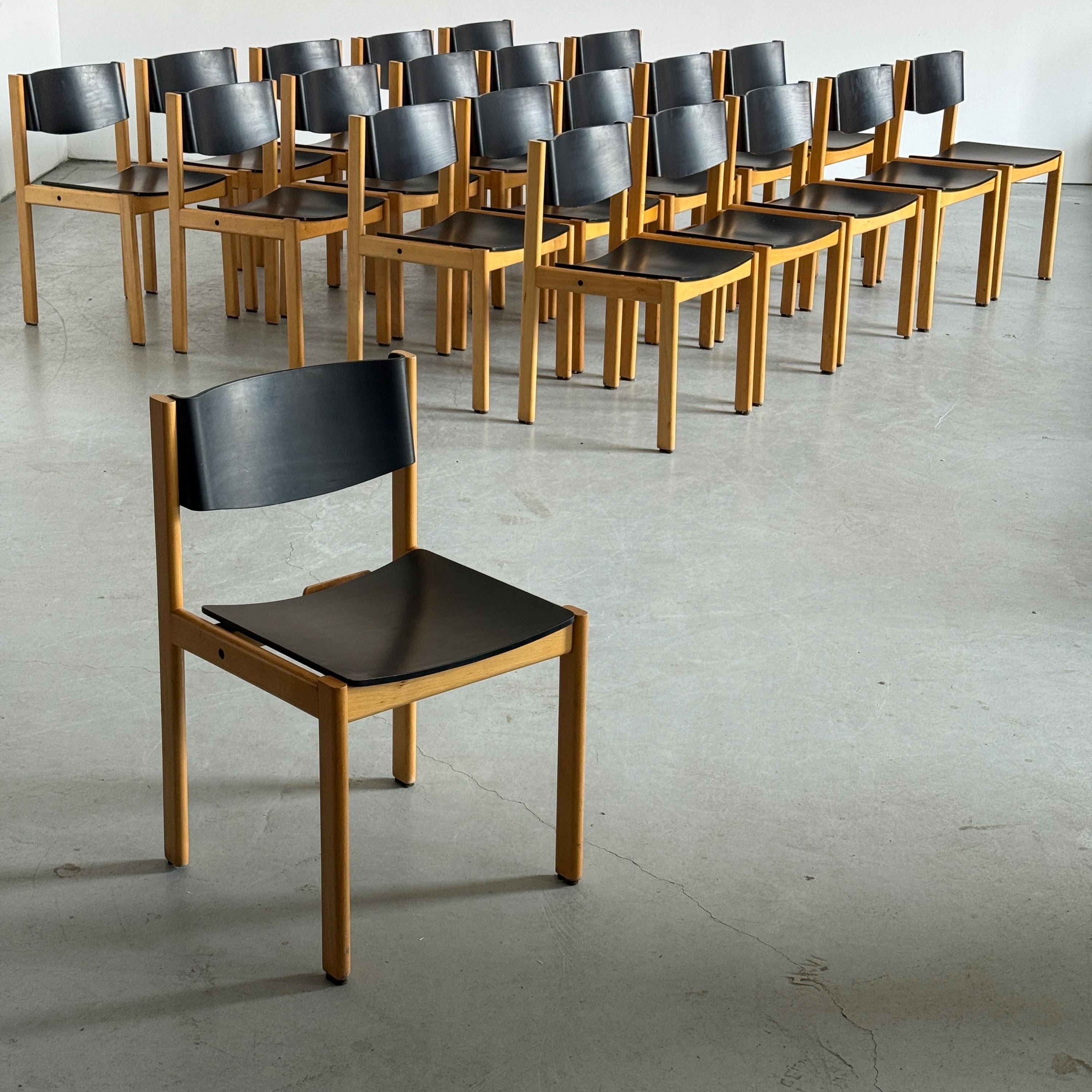 Mid-Century Modern Stackable Dining Chairs or Visitor Chairs by Kusch + Co, Beech and Brown Stained Plywood, 1970s Germany