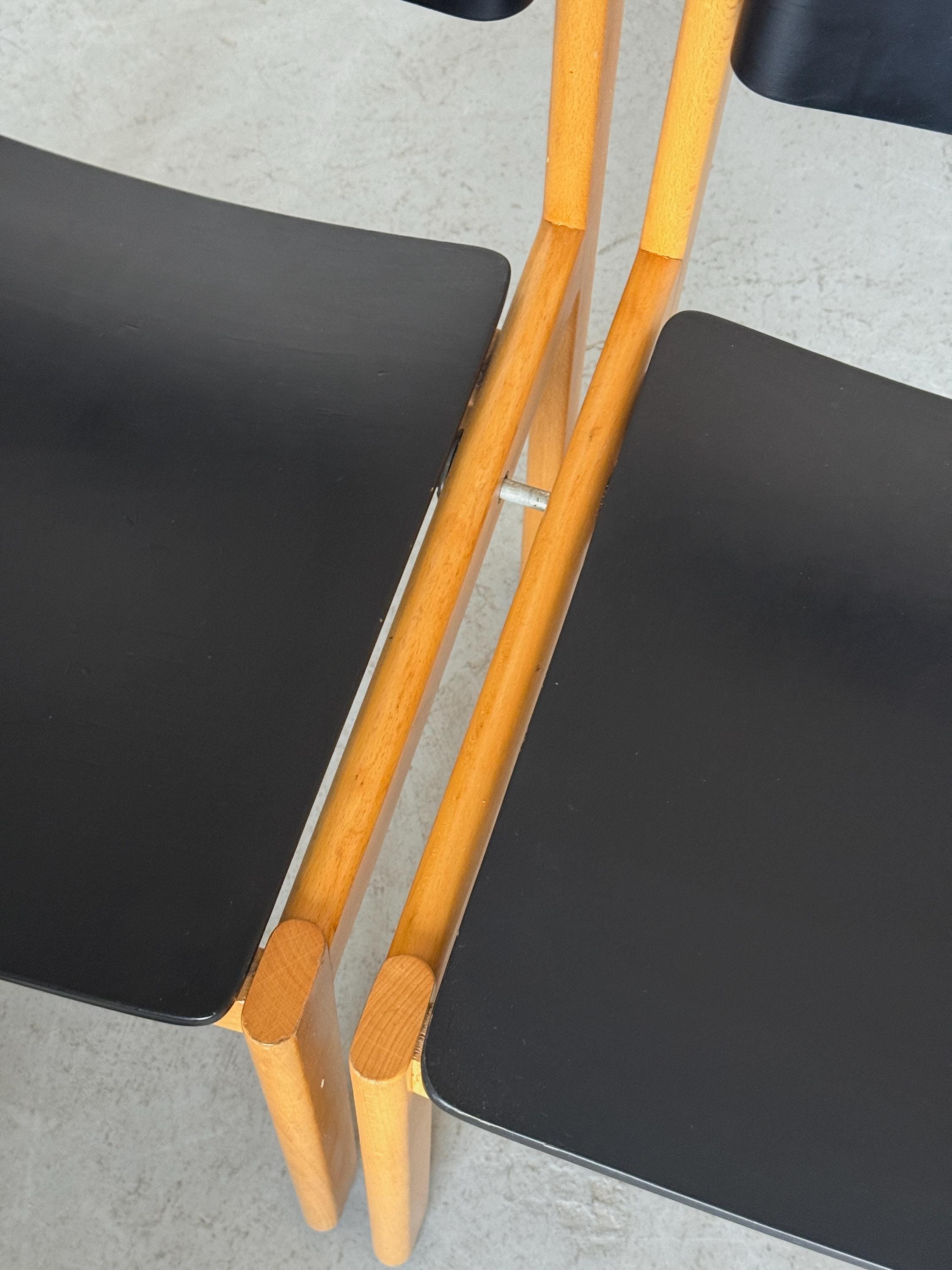 Mid-Century Modern Stackable Dining Chairs or Visitor Chairs by Kusch + Co, Beech and Brown Stained Plywood, 1970s Germany