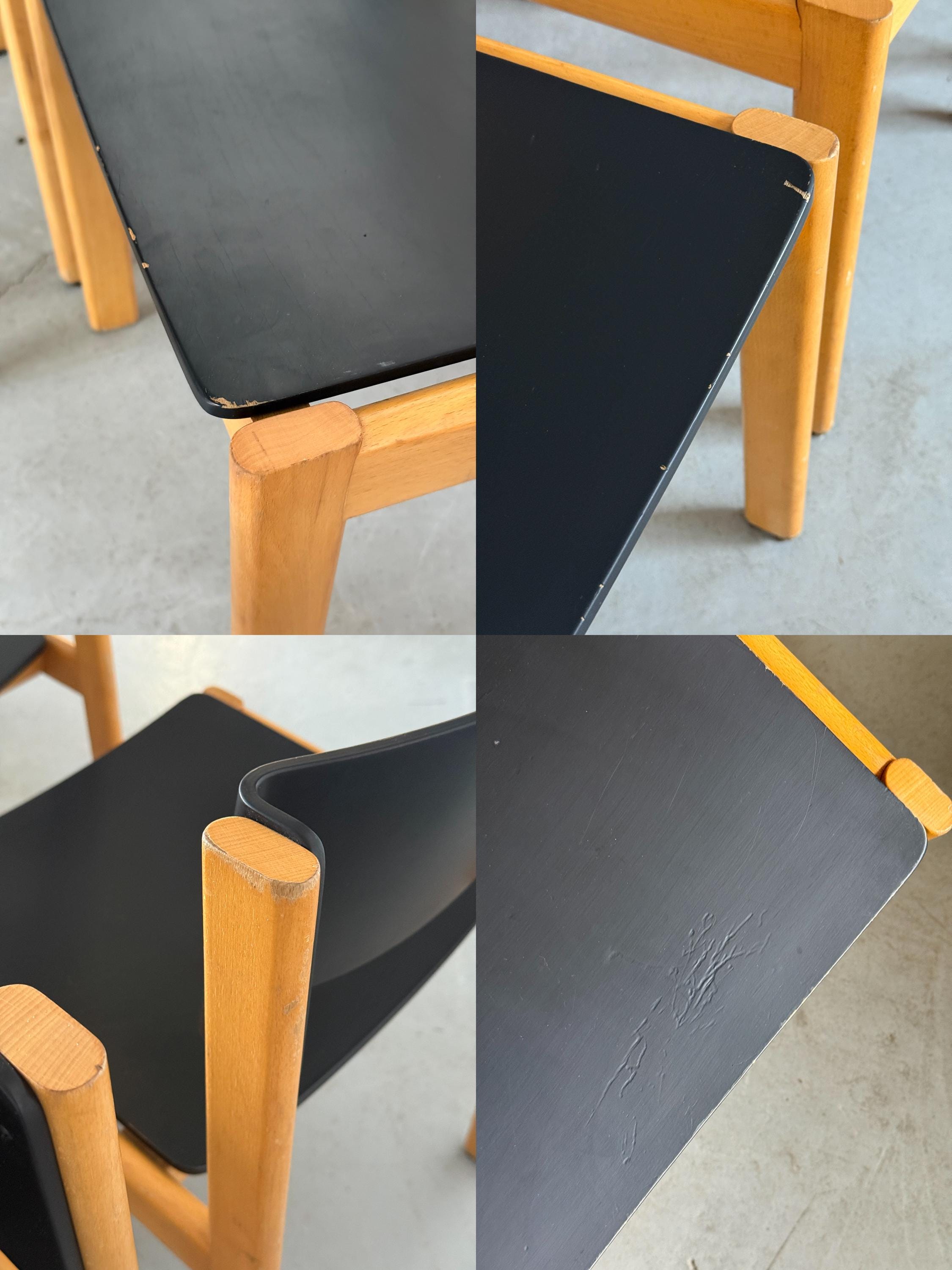 Mid-Century Modern Stackable Dining Chairs or Visitor Chairs by Kusch + Co, Beech and Brown Stained Plywood, 1970s Germany
