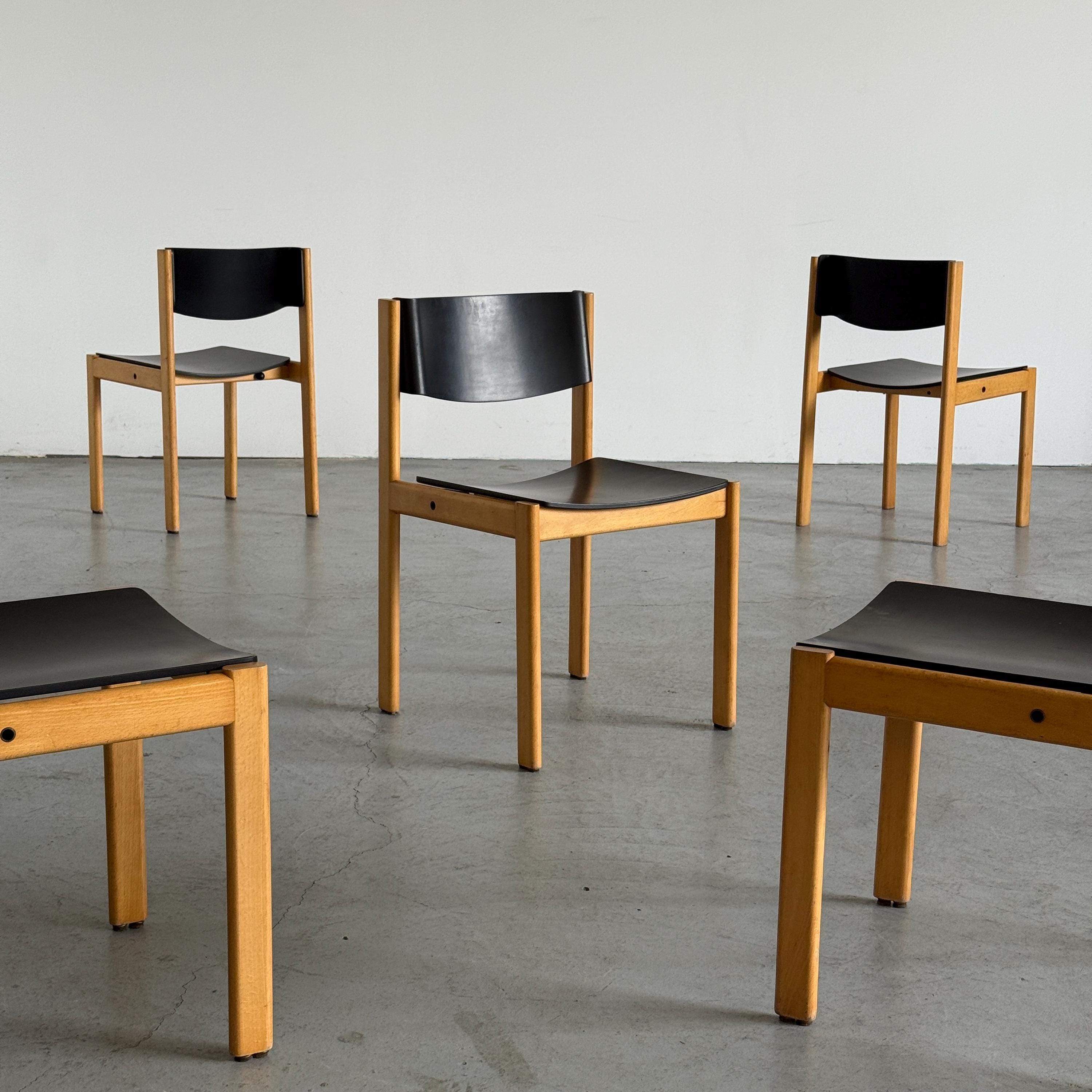 Mid-Century Modern Stackable Dining Chairs or Visitor Chairs by Kusch + Co, Beech and Brown Stained Plywood, 1970s Germany