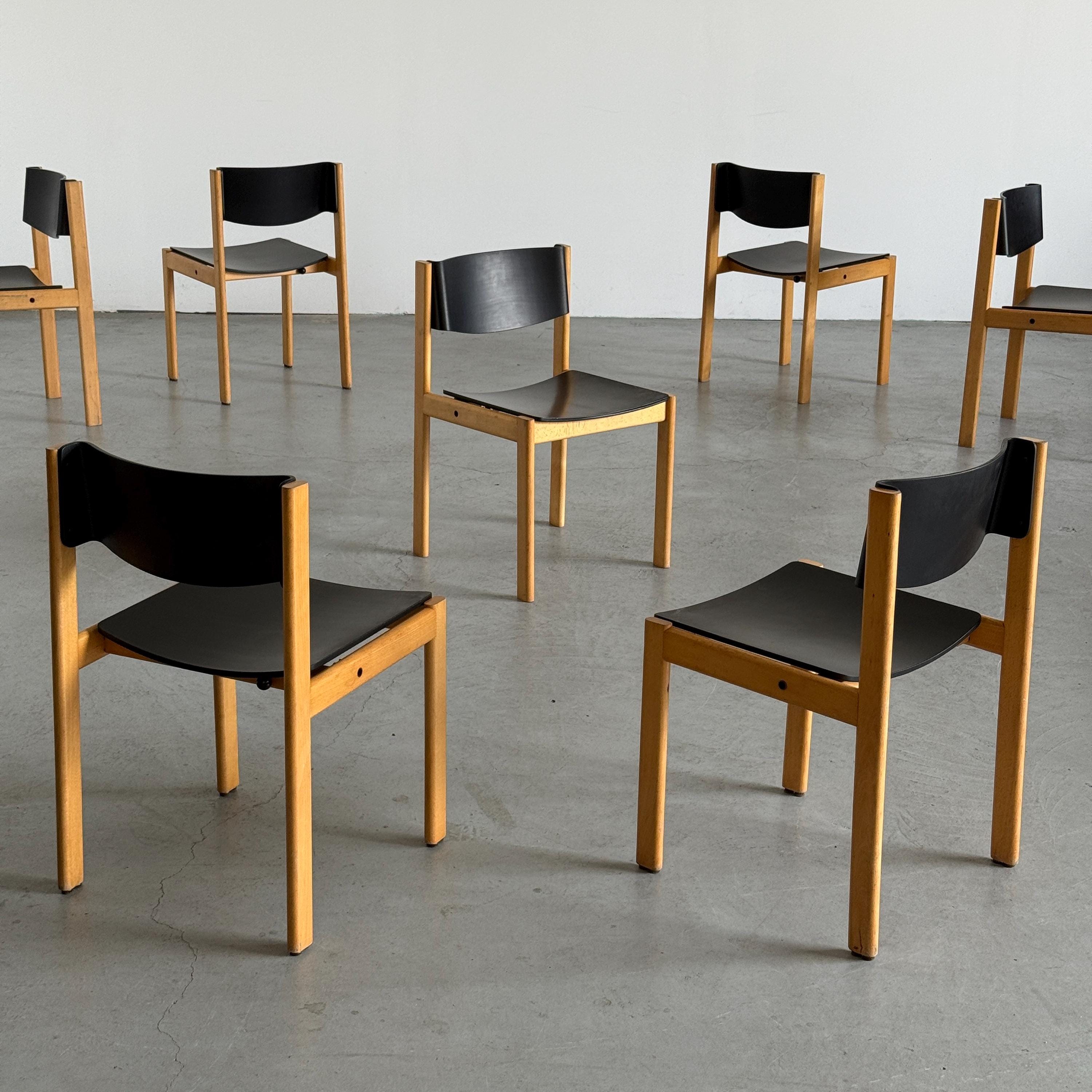 Mid-Century Modern Stackable Dining Chairs or Visitor Chairs by Kusch + Co, Beech and Brown Stained Plywood, 1970s Germany