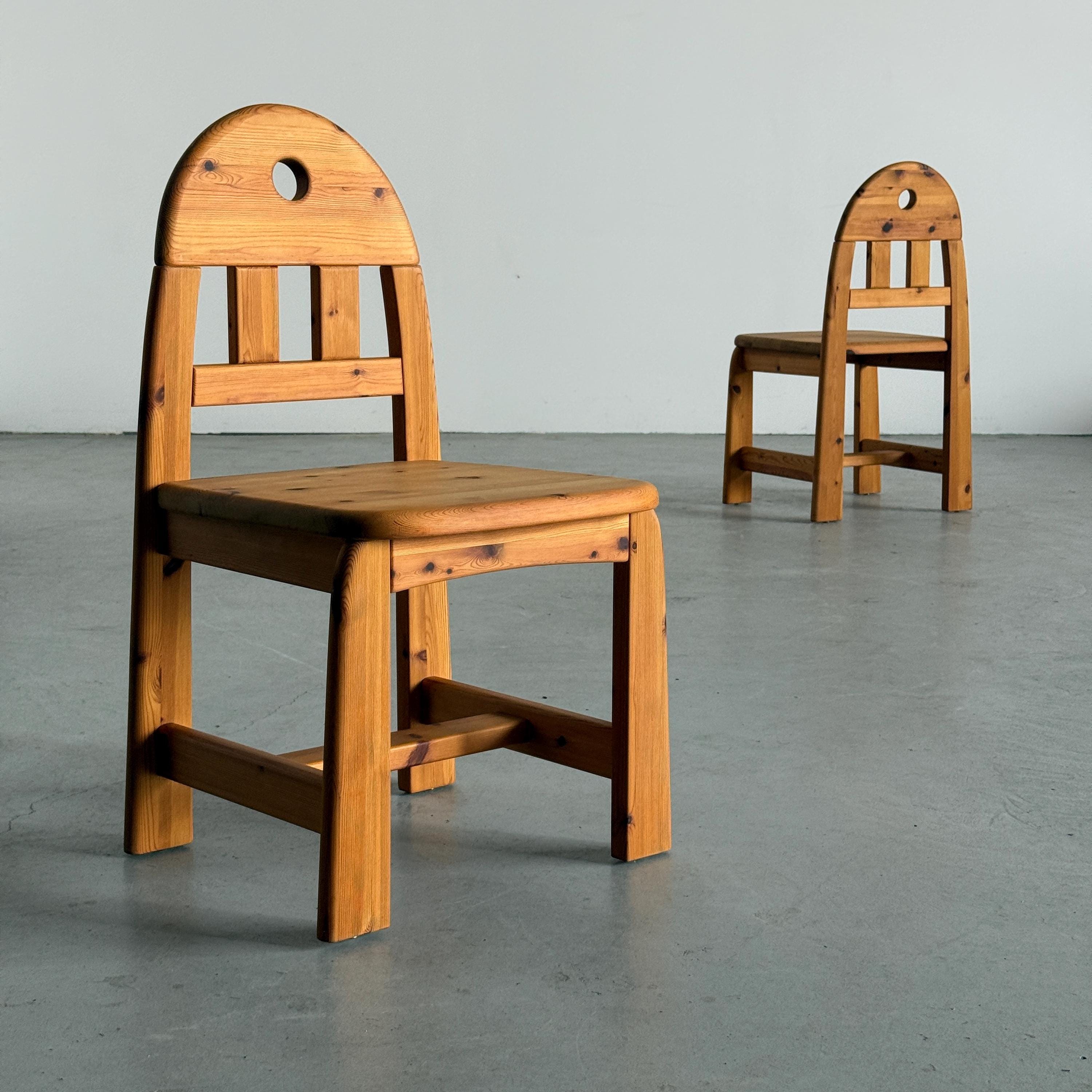 Brutalist Solid Pine Dining Chairs by Wasa Möbler