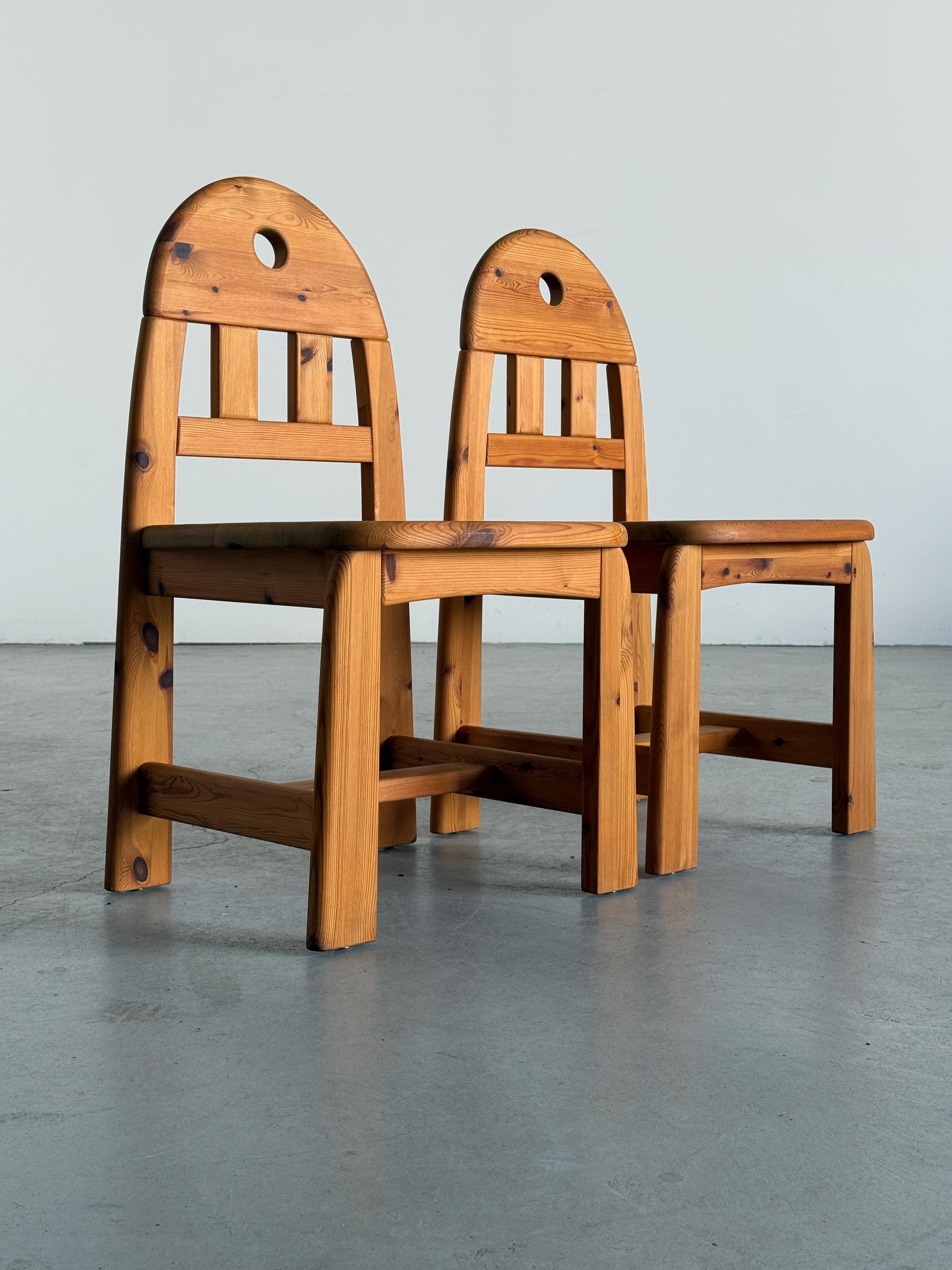 Brutalist Solid Pine Dining Chairs by Wasa Möbler