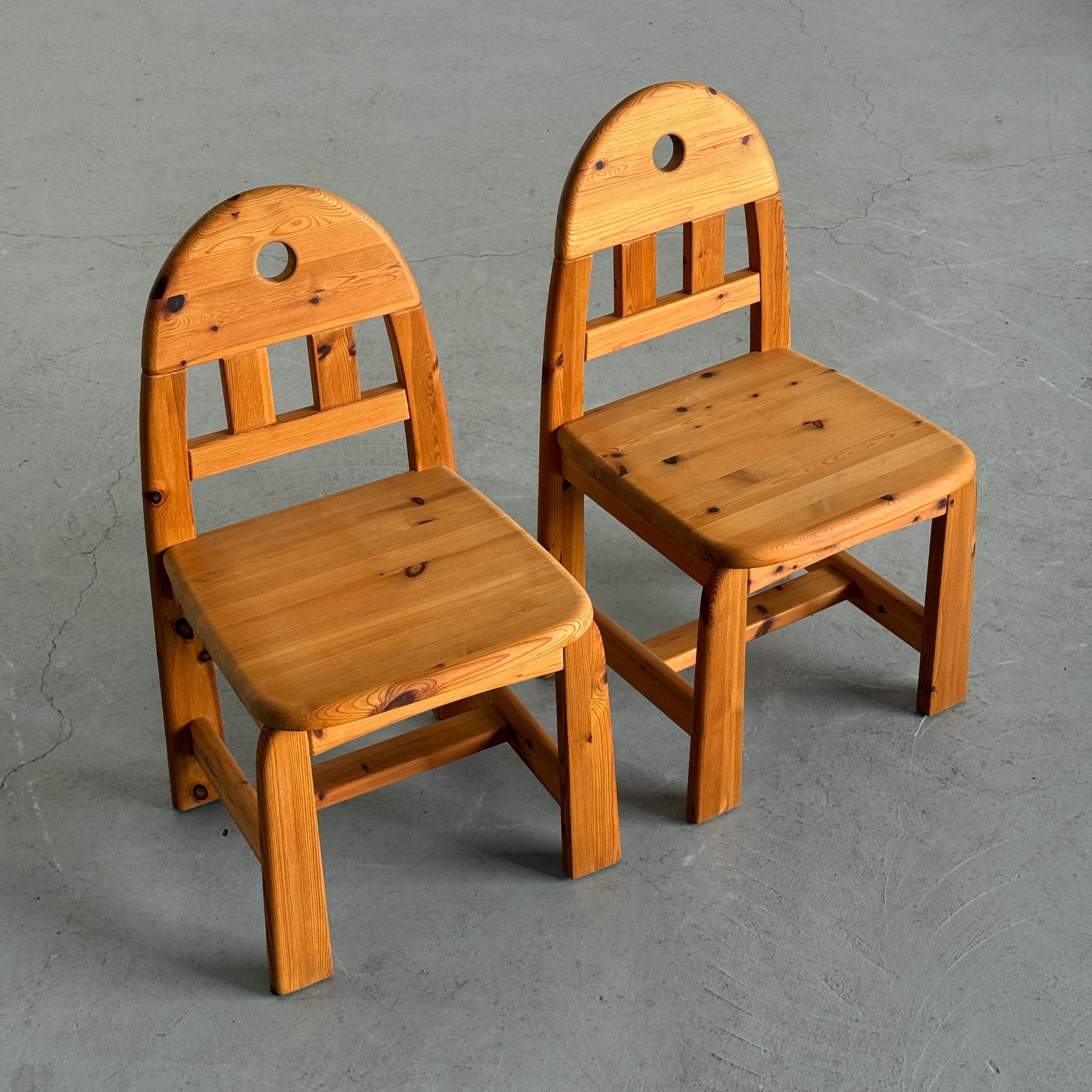 Brutalist Solid Pine Dining Chairs by Wasa Möbler