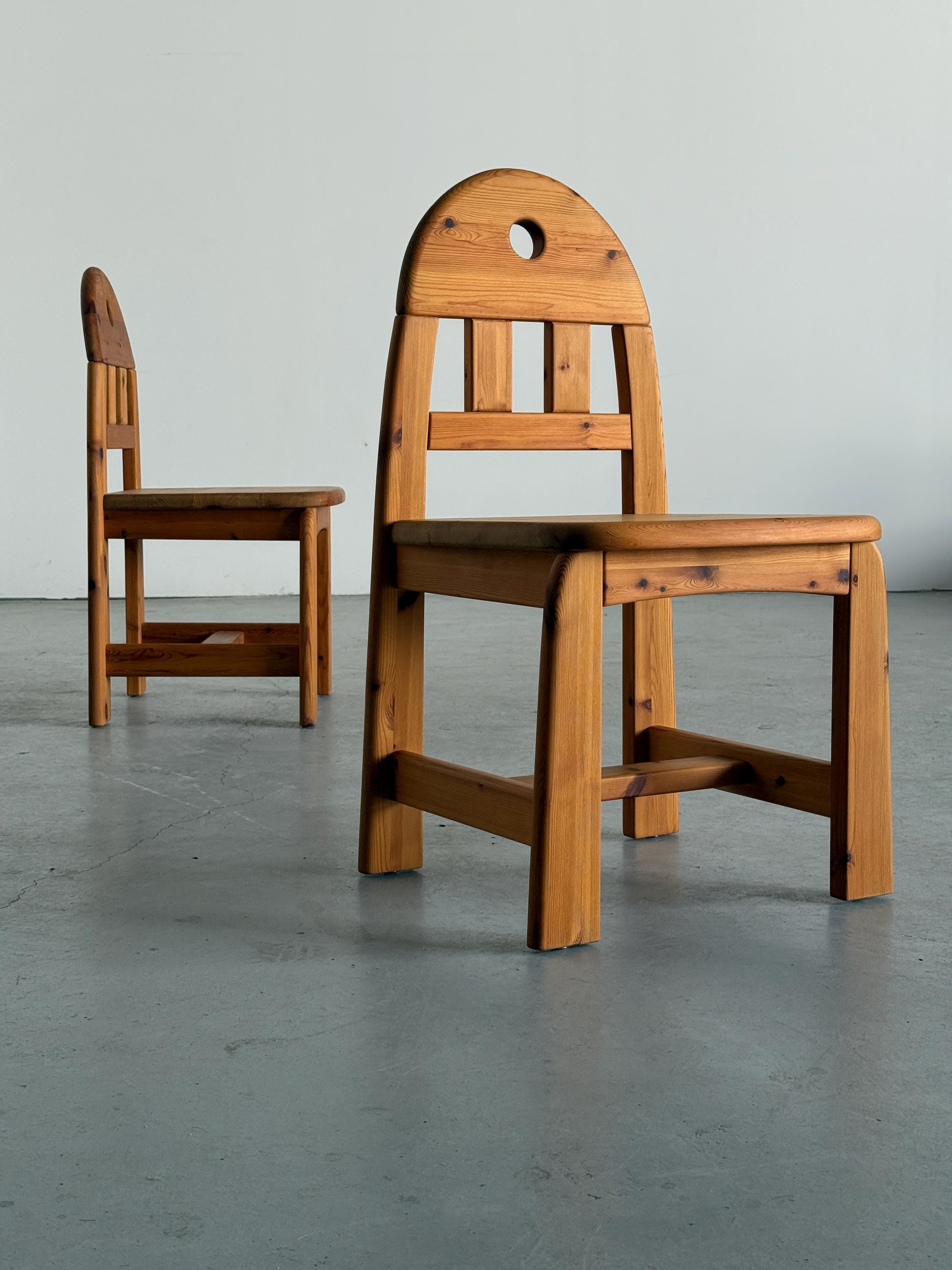 Brutalist Solid Pine Dining Chairs by Wasa Möbler