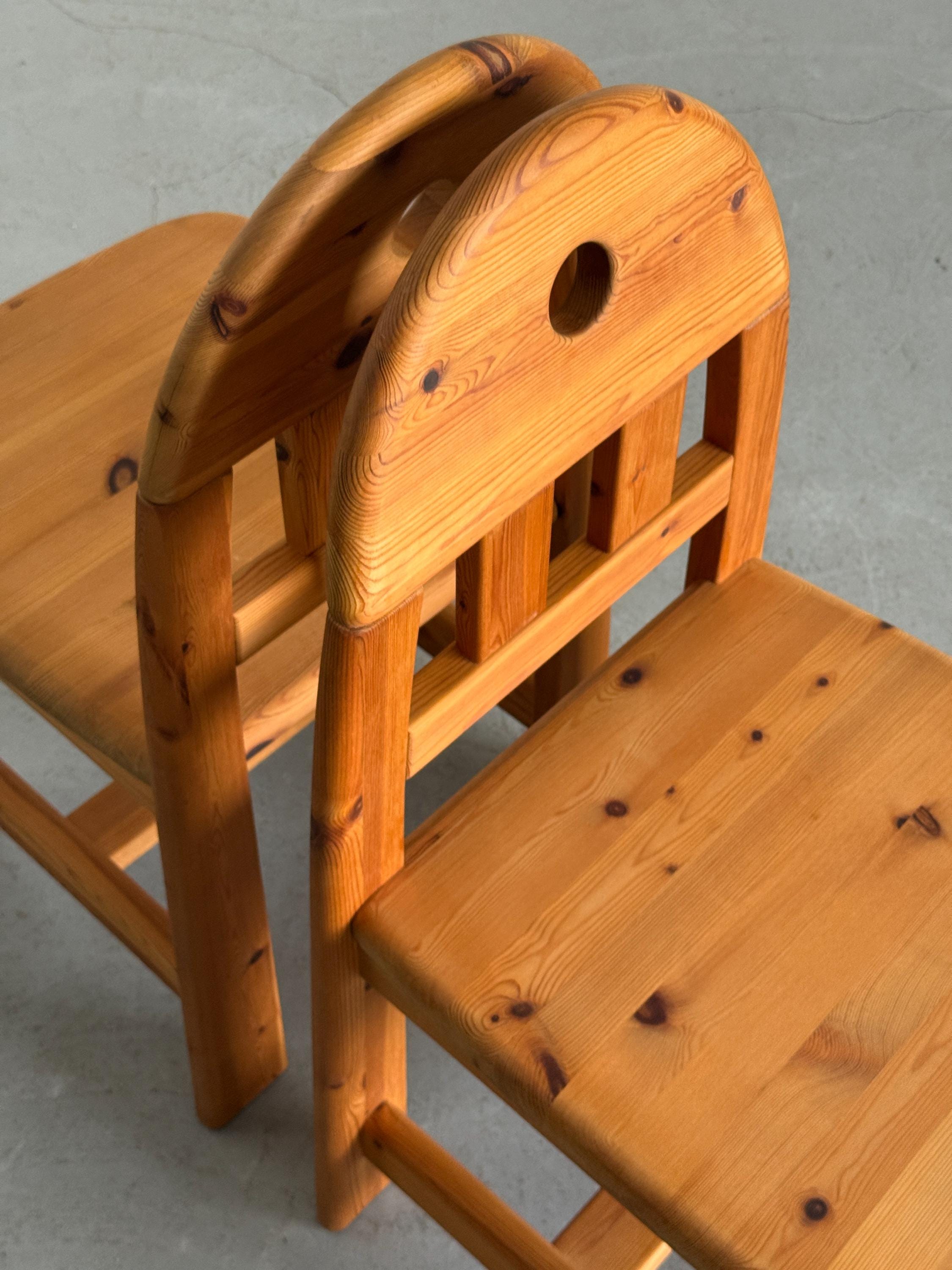 Brutalist Solid Pine Dining Chairs by Wasa Möbler