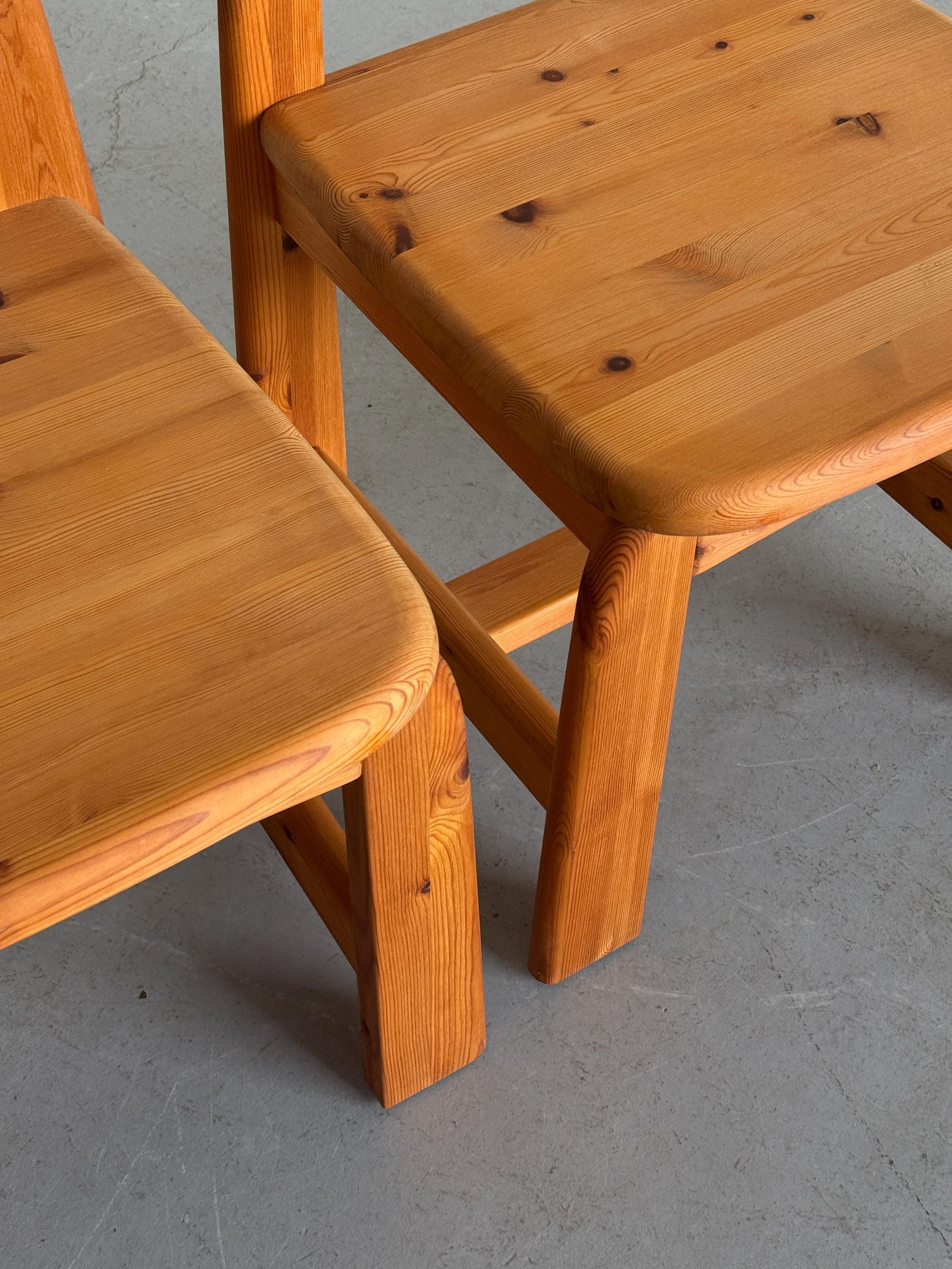 Brutalist Solid Pine Dining Chairs by Wasa Möbler