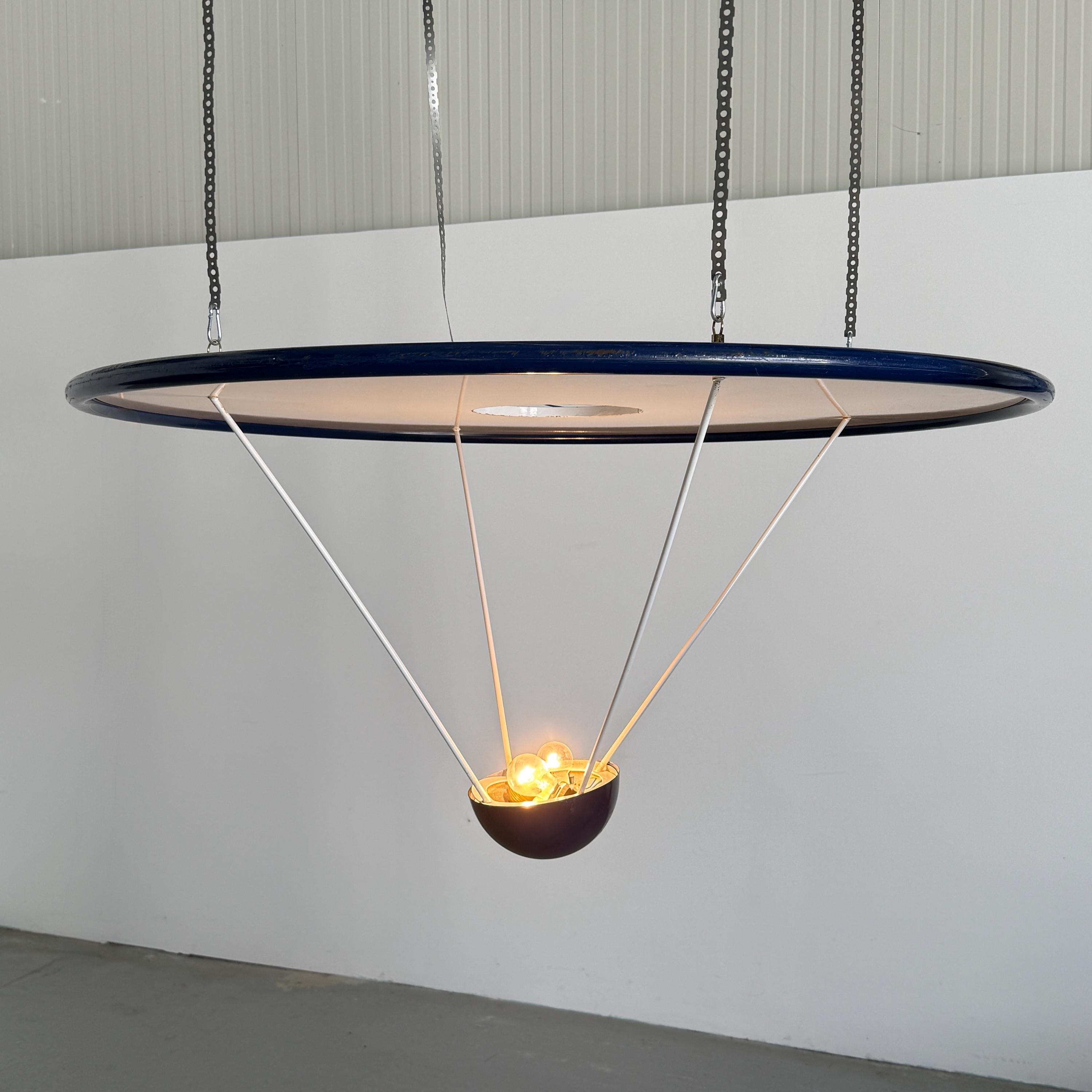 Large Pendant Lamp with Disc Reflector Attributed to Zonca
