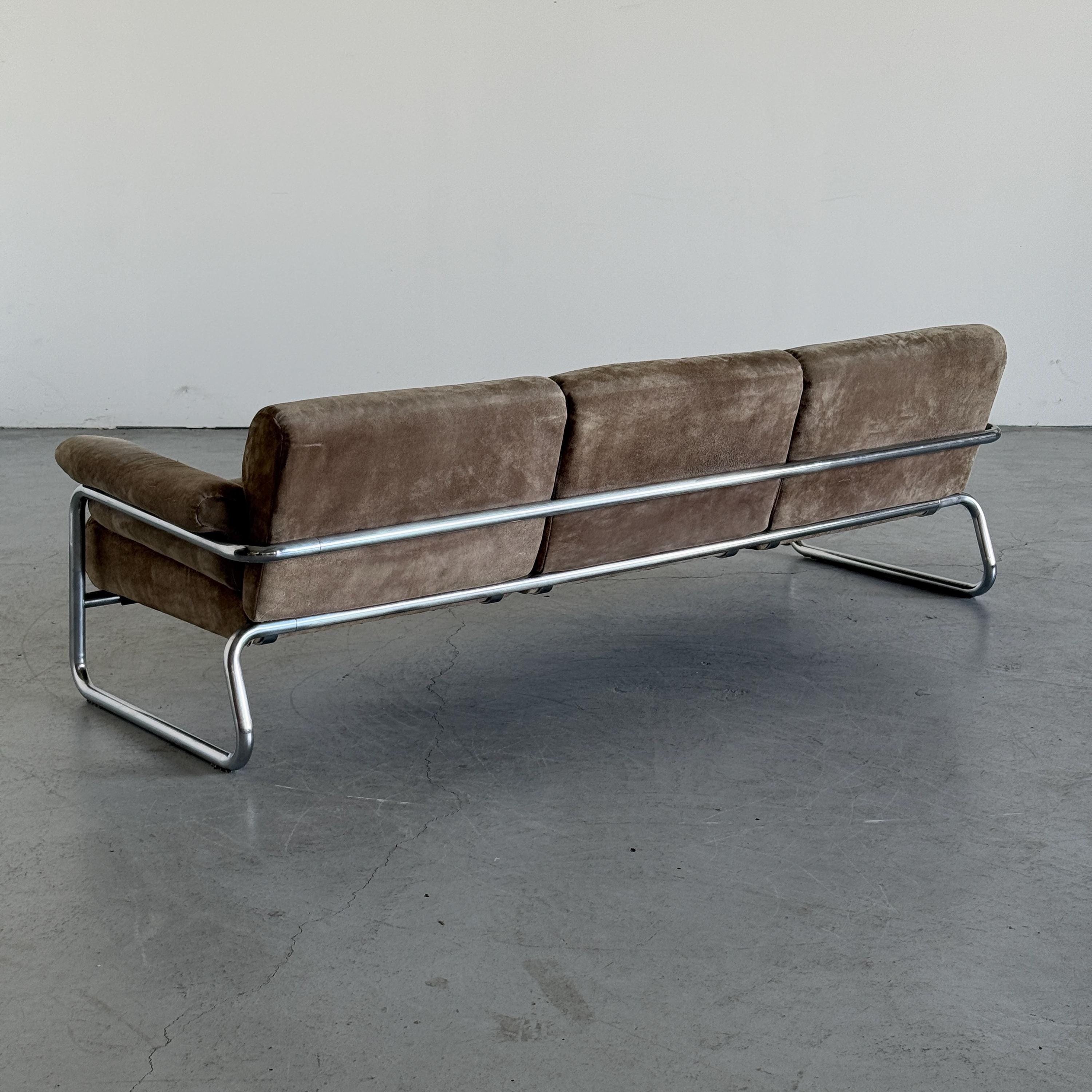 Three-Seat Sofa with Tufted Suede Upholstery