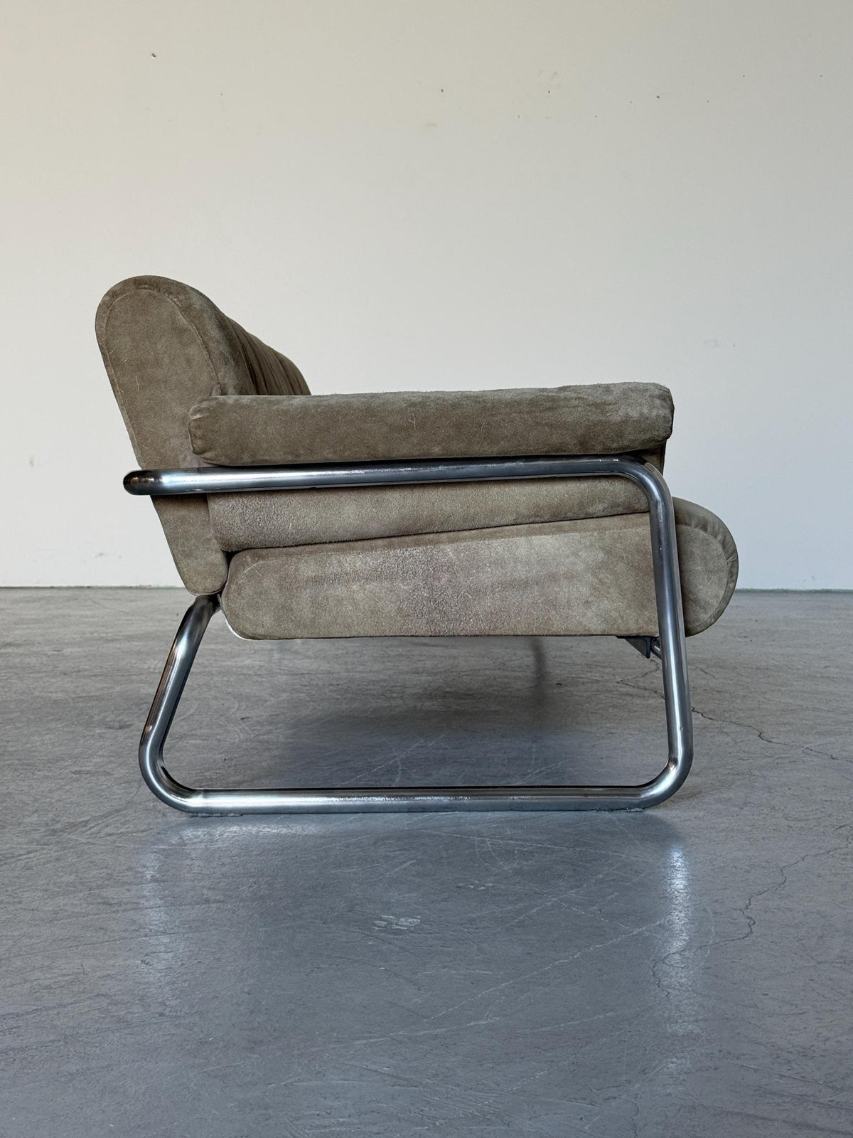 Three-Seat Sofa with Tufted Suede Upholstery