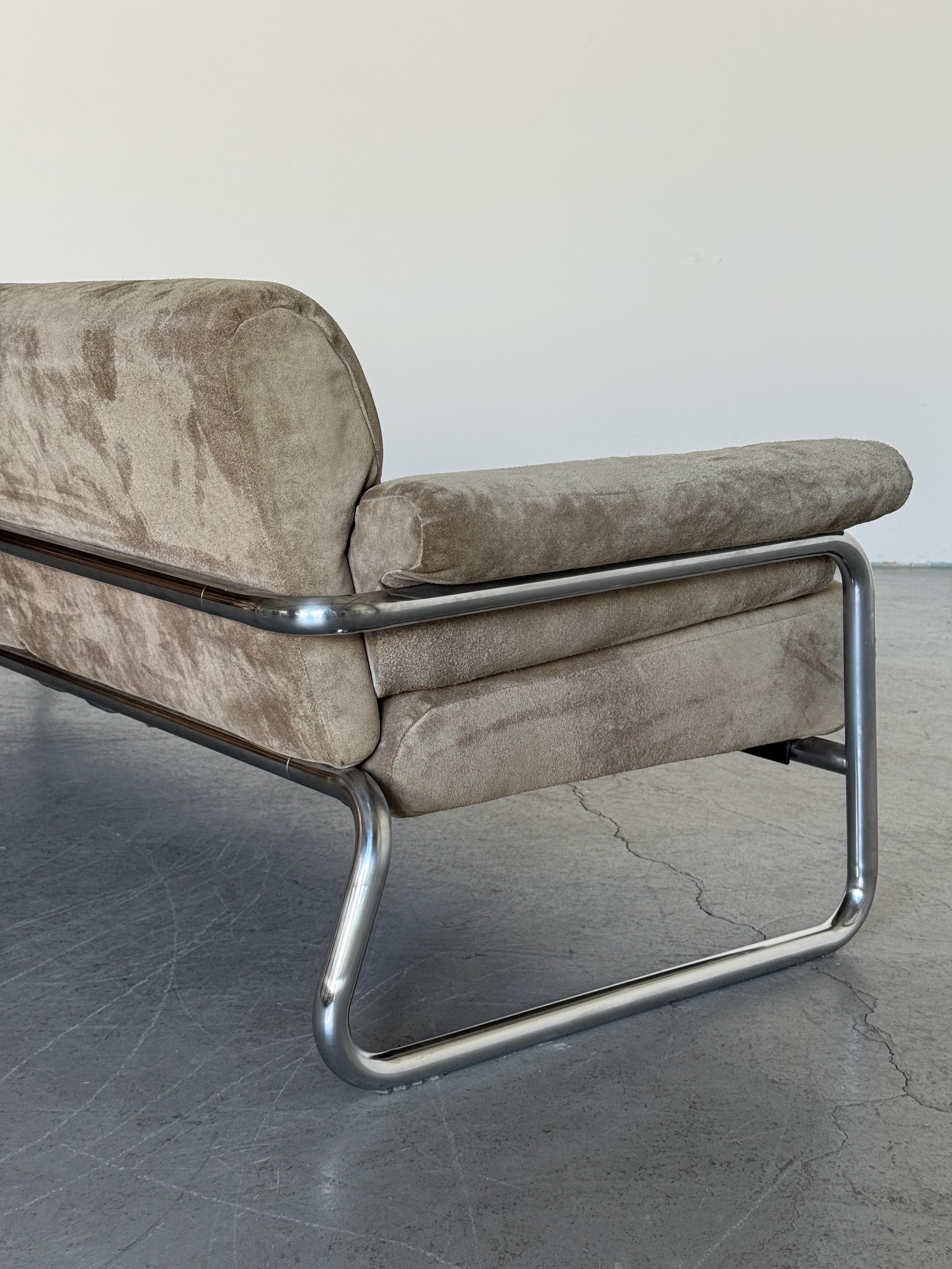 Three-Seat Sofa with Tufted Suede Upholstery