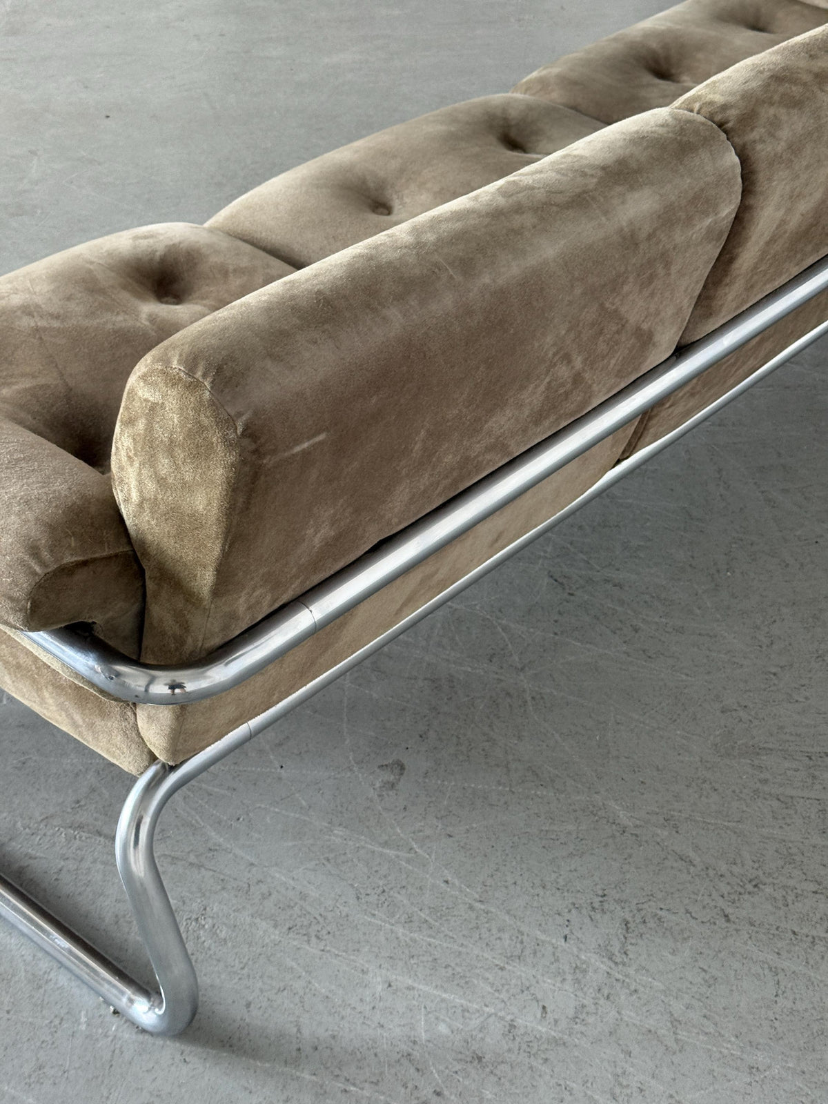 Three-Seat Sofa with Tufted Suede Upholstery