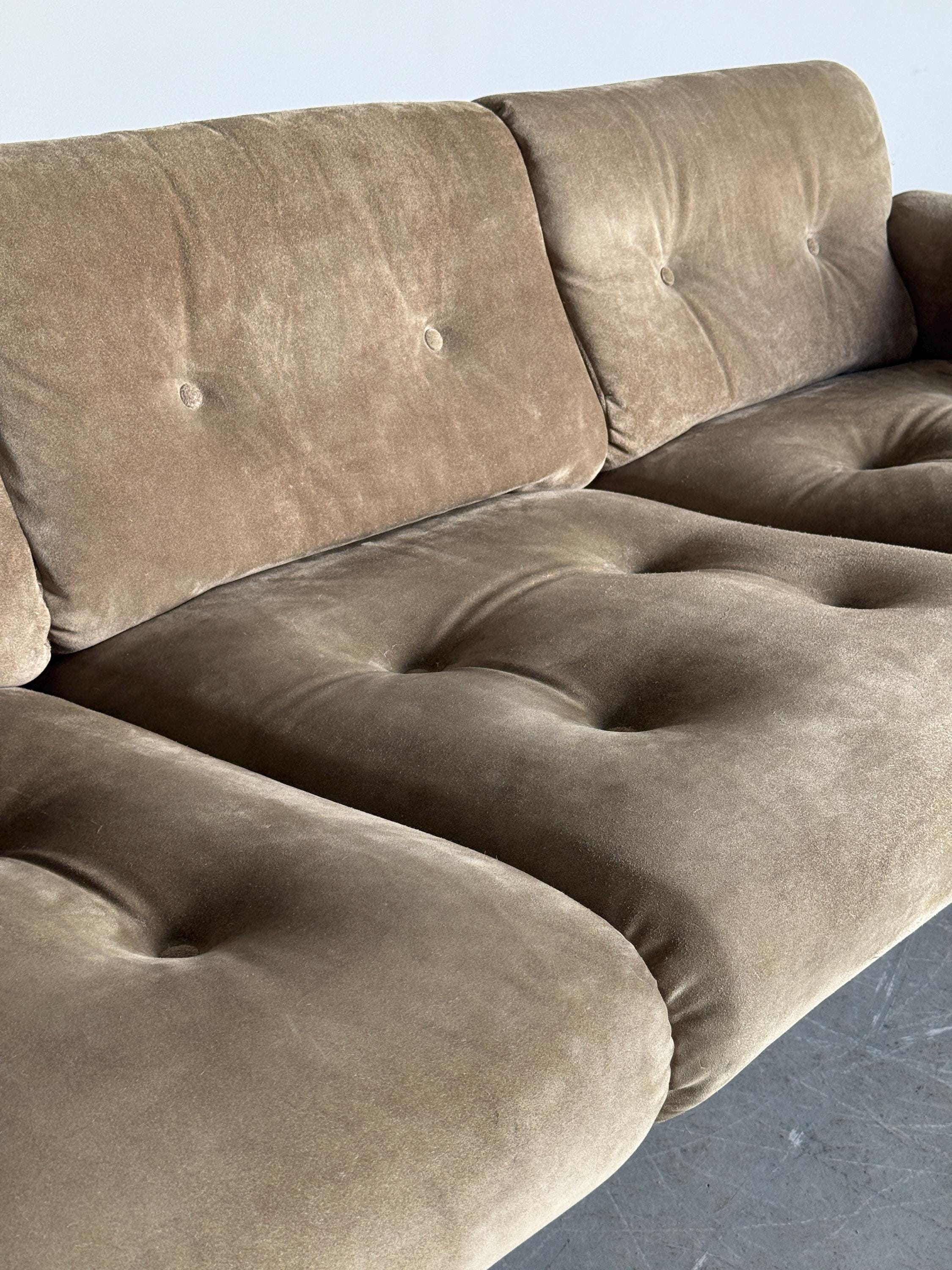 Three-Seat Sofa with Tufted Suede Upholstery