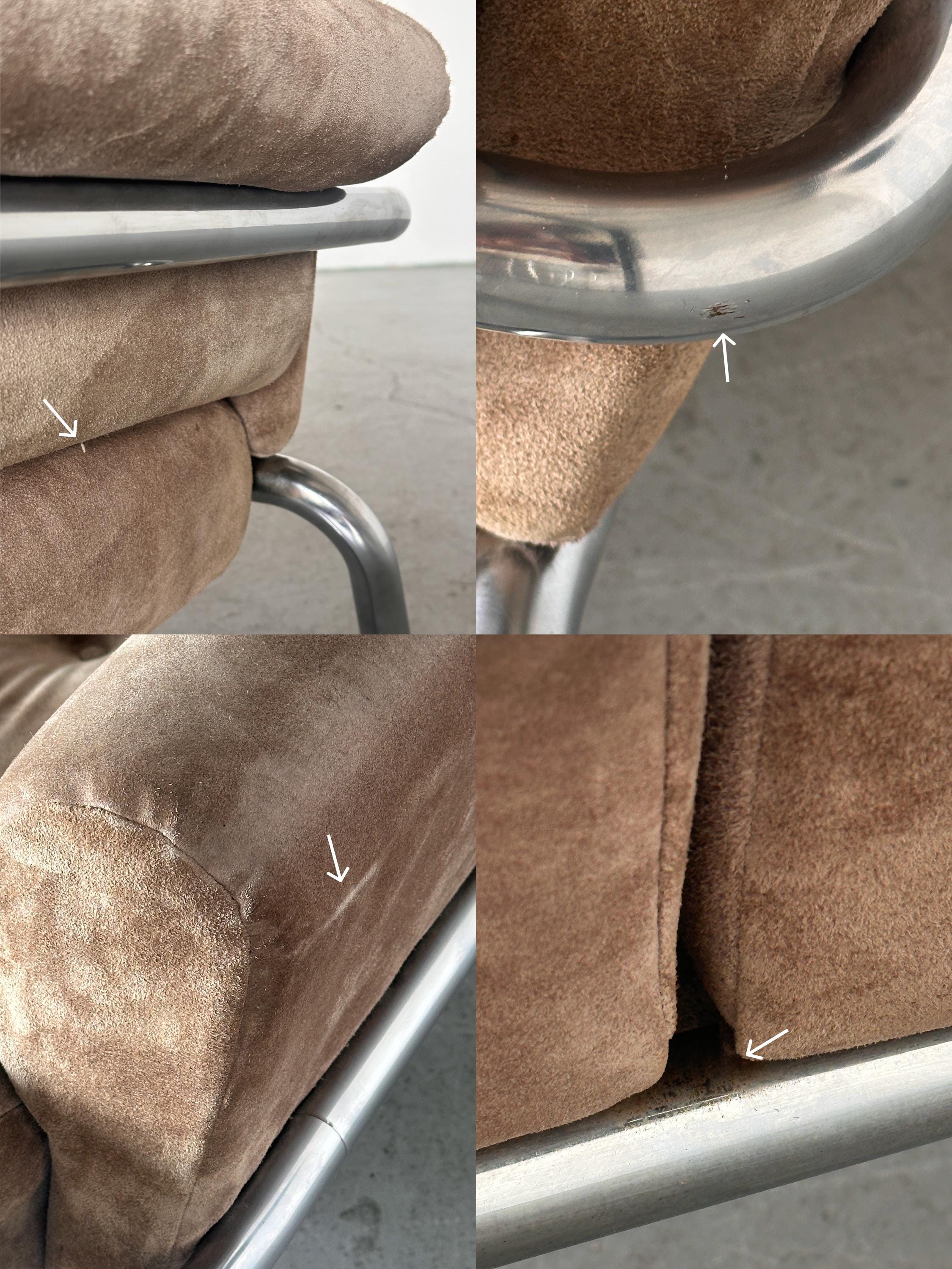 Three-Seat Sofa with Tufted Suede Upholstery
