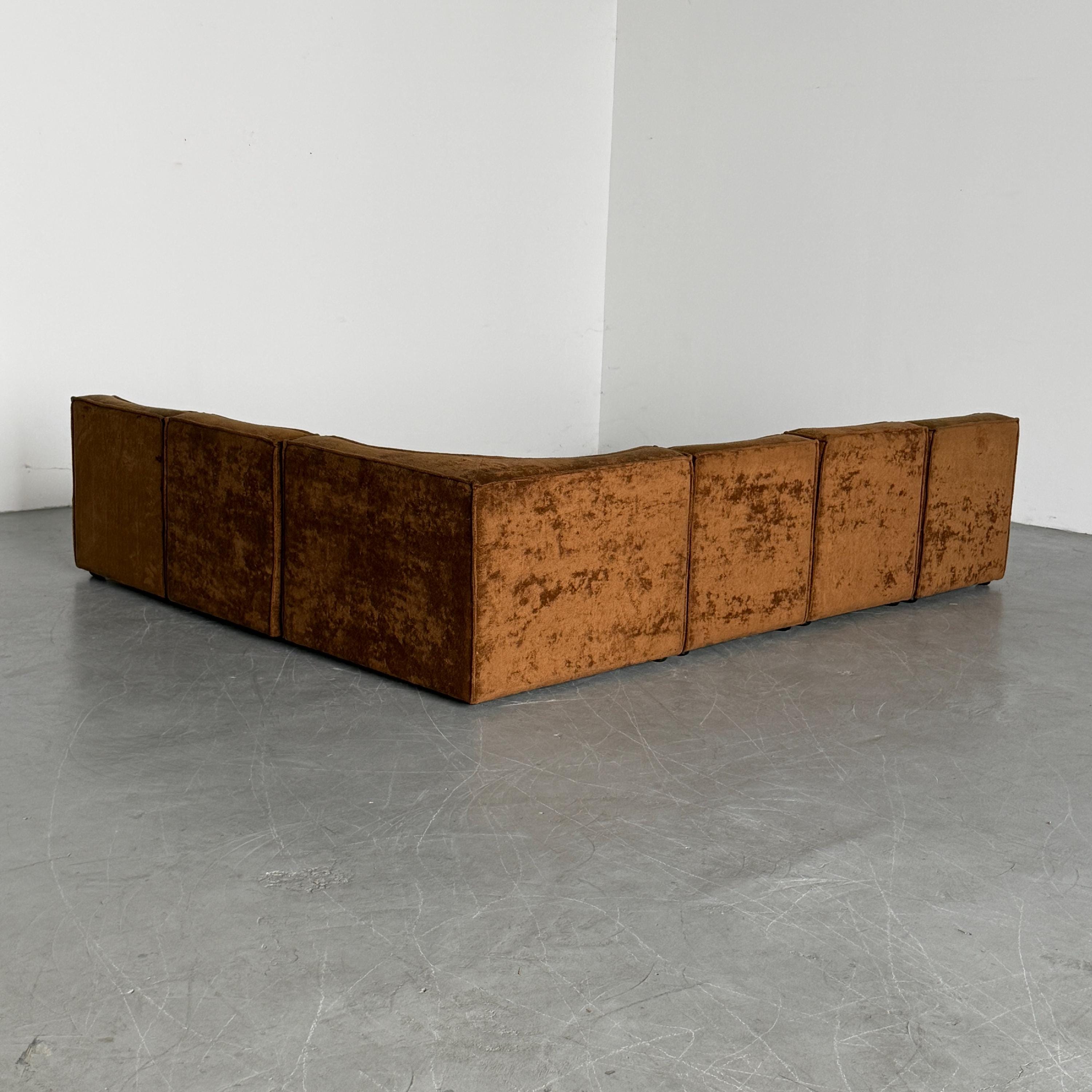 Modular Corner Sofa with Brown Velour Upholstery