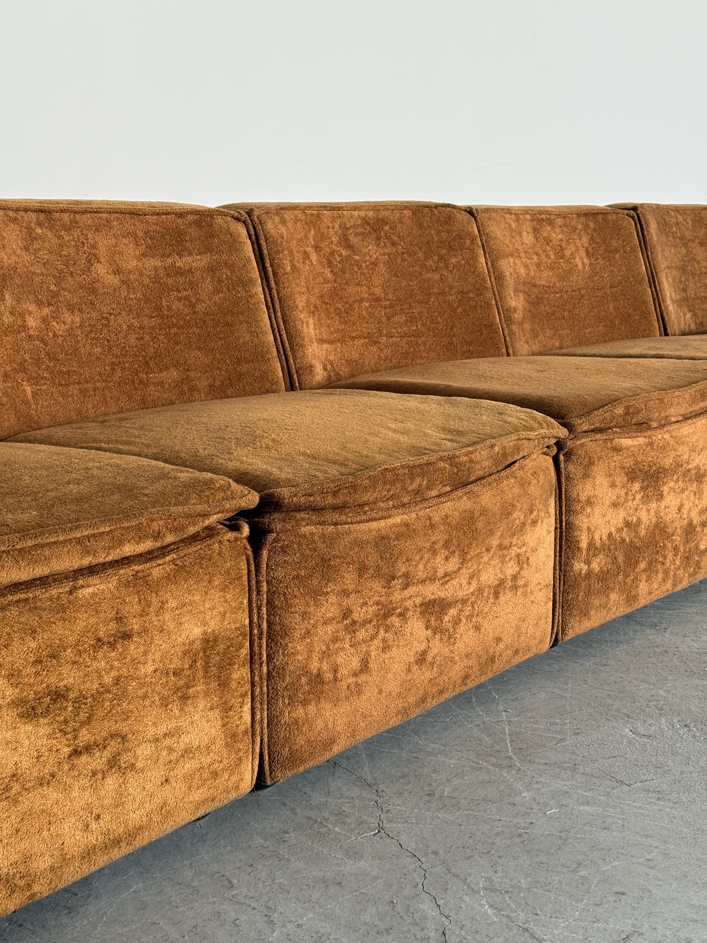Modular Corner Sofa with Brown Velour Upholstery