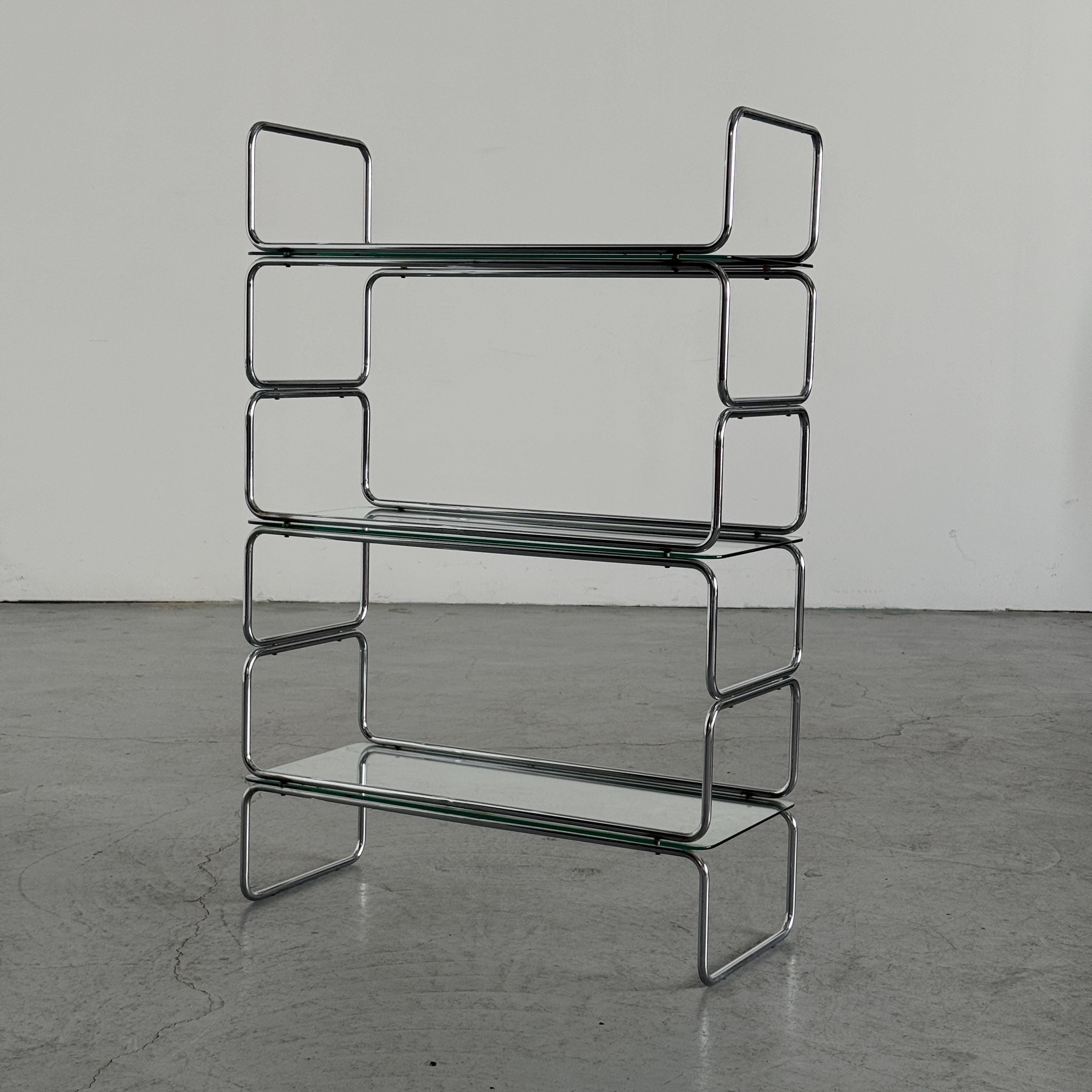 Chrome and Glass Tubular Etagere