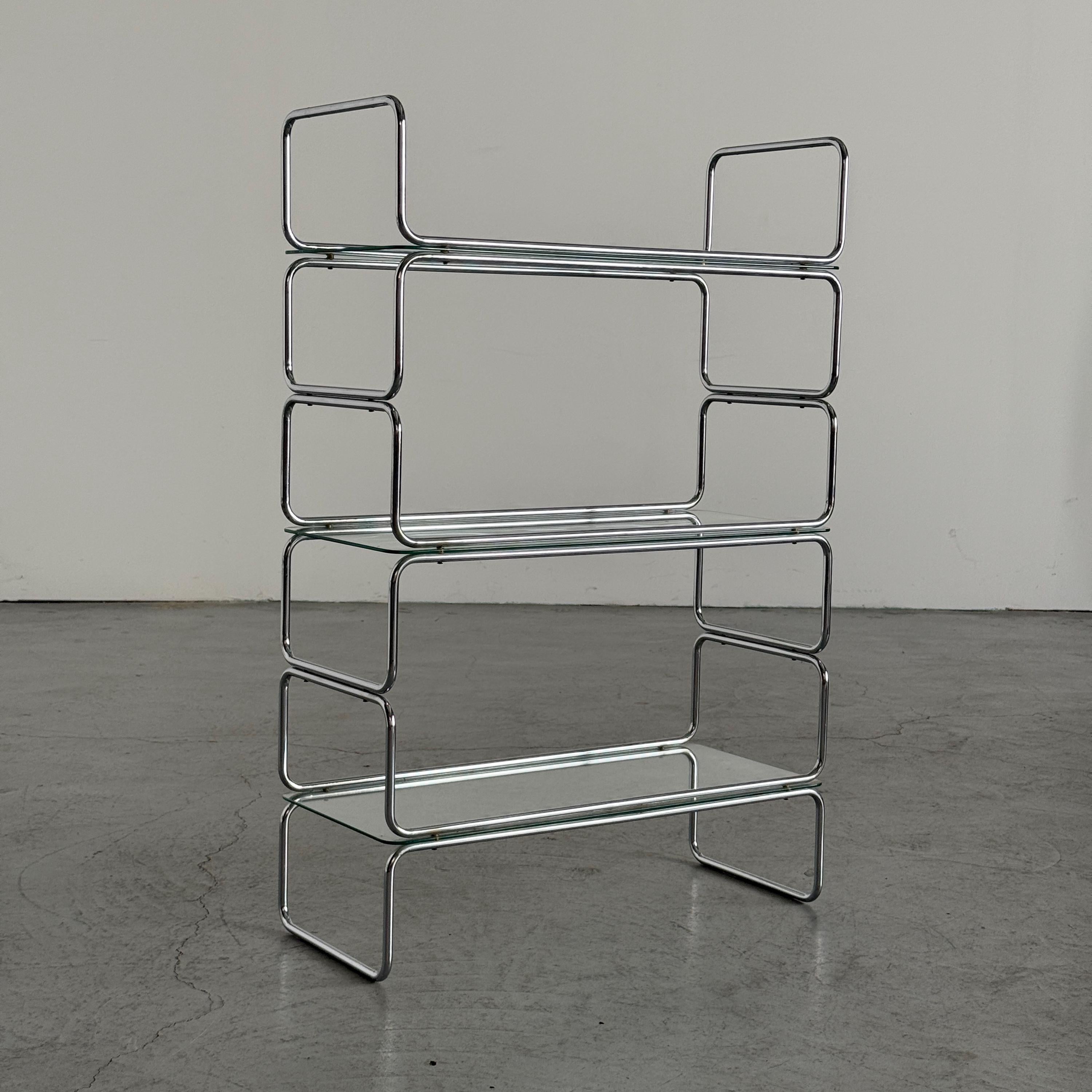 Chrome and Glass Tubular Etagere