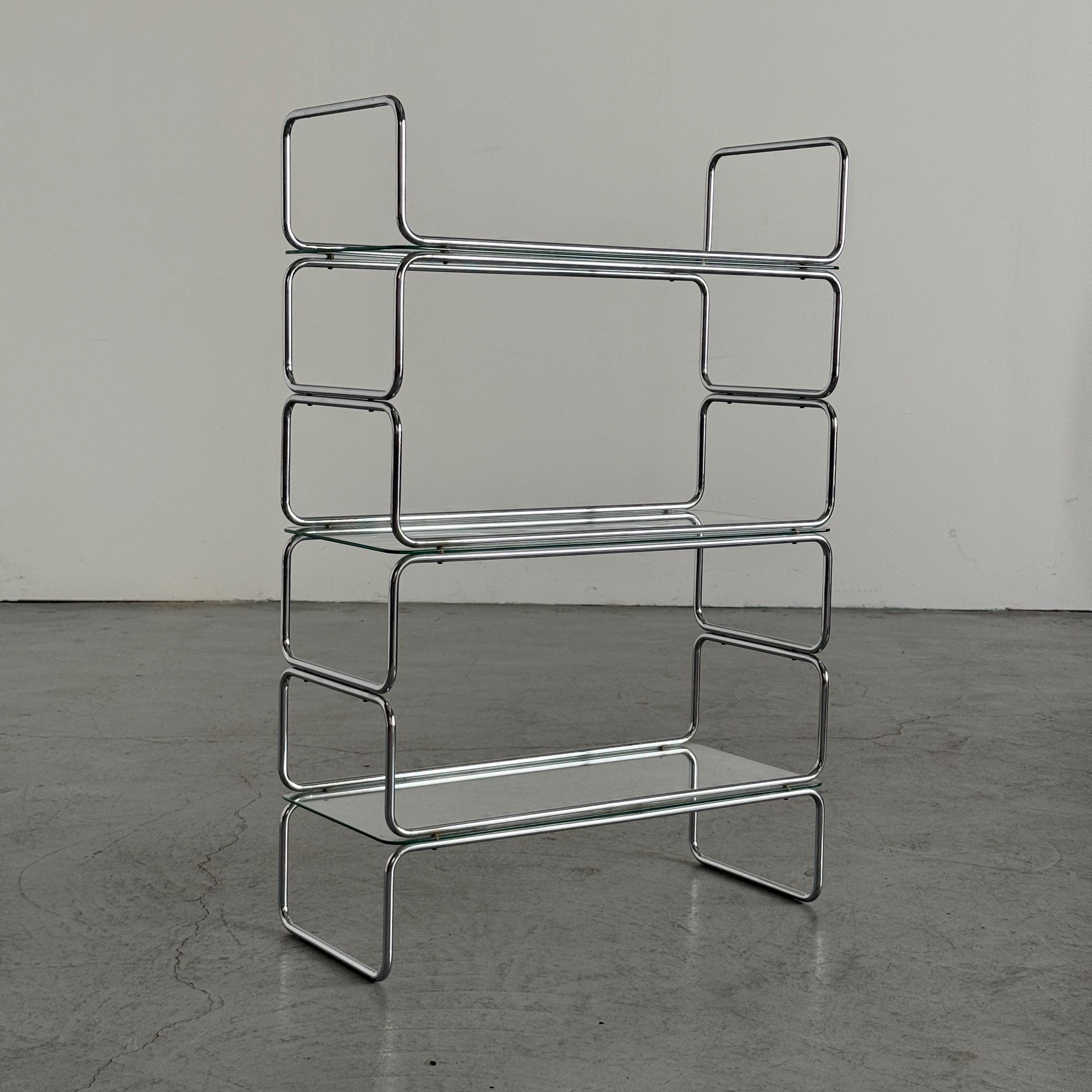 Chrome and Glass Tubular Etagere