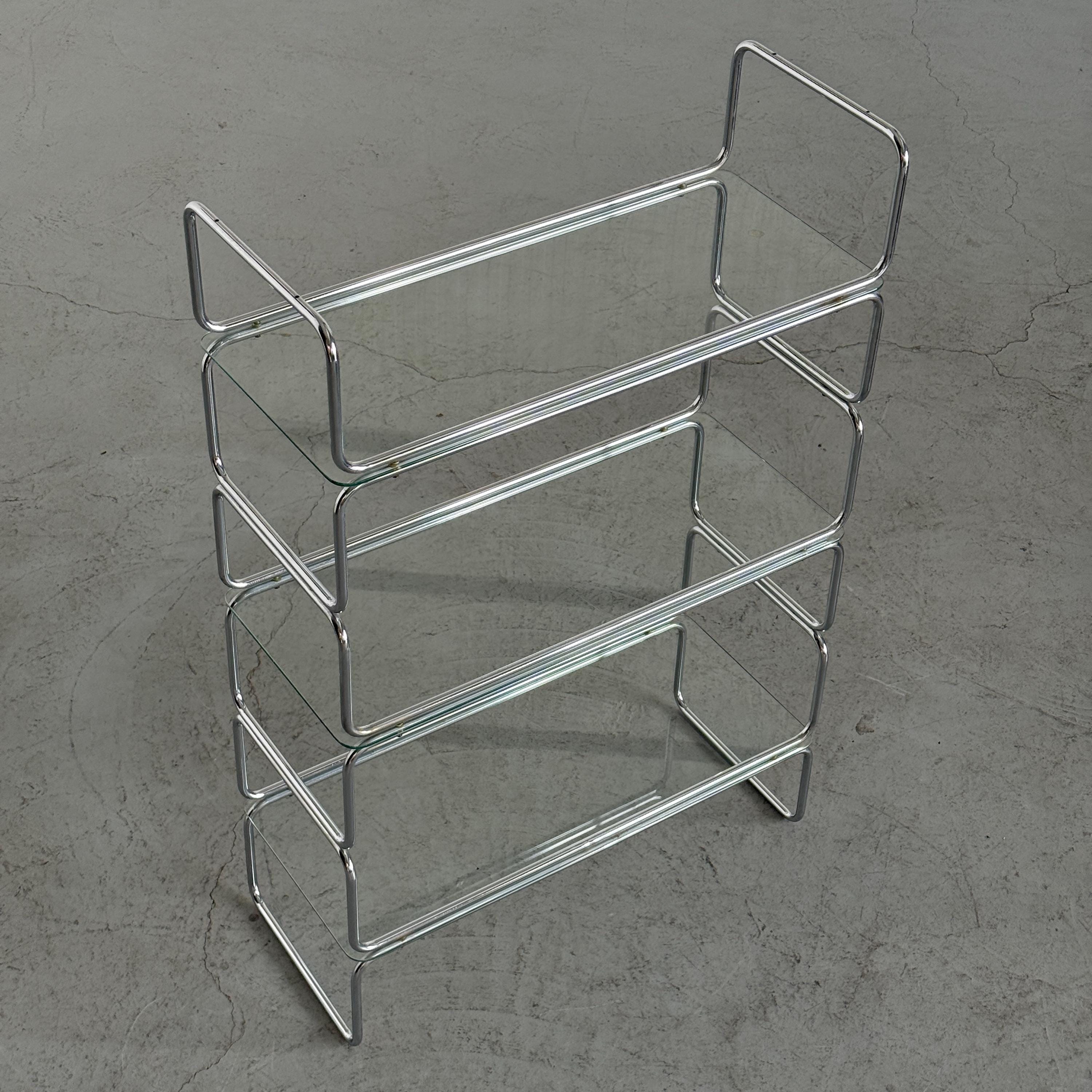 Chrome and Glass Tubular Etagere