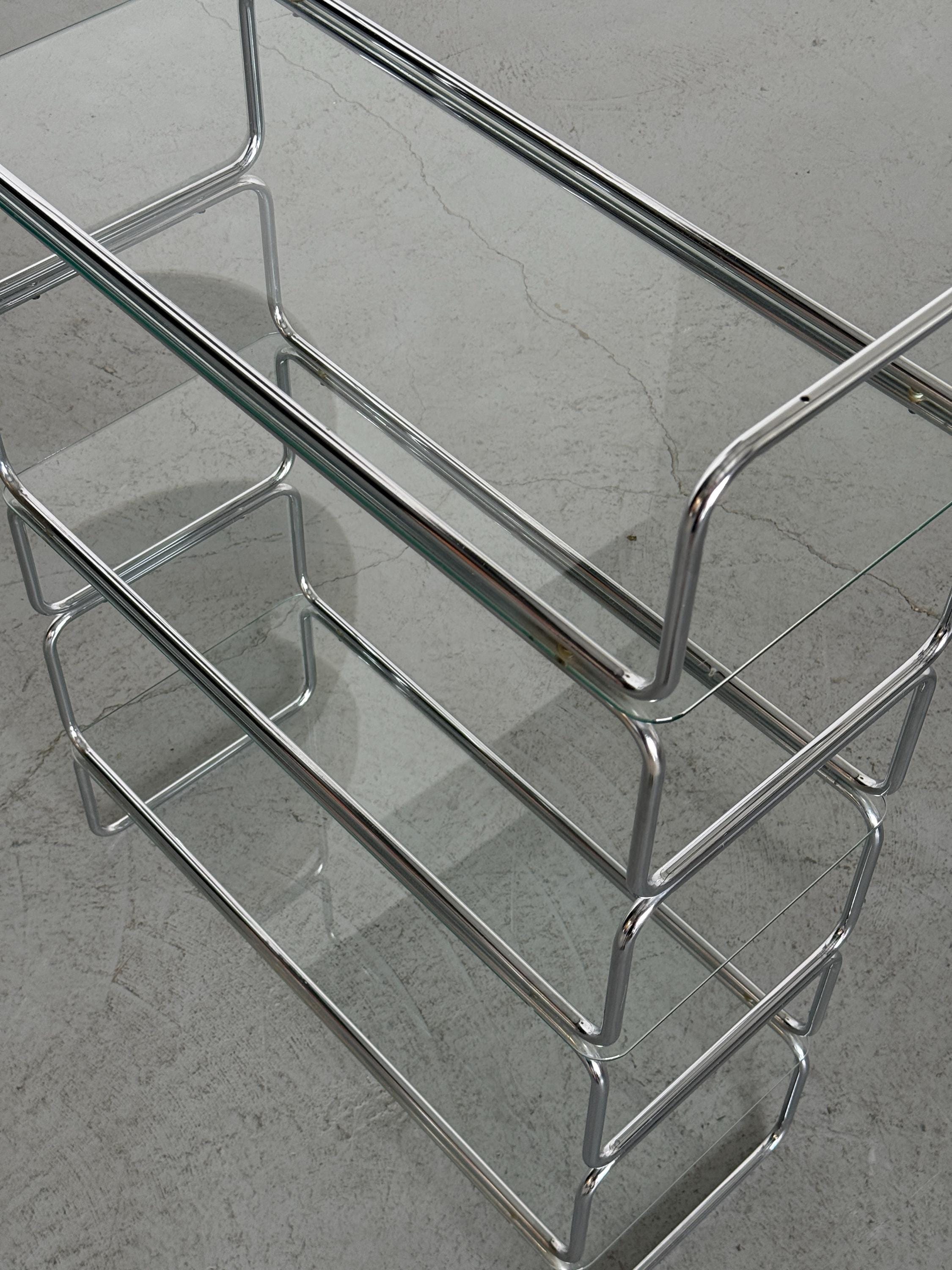 Chrome and Glass Tubular Etagere