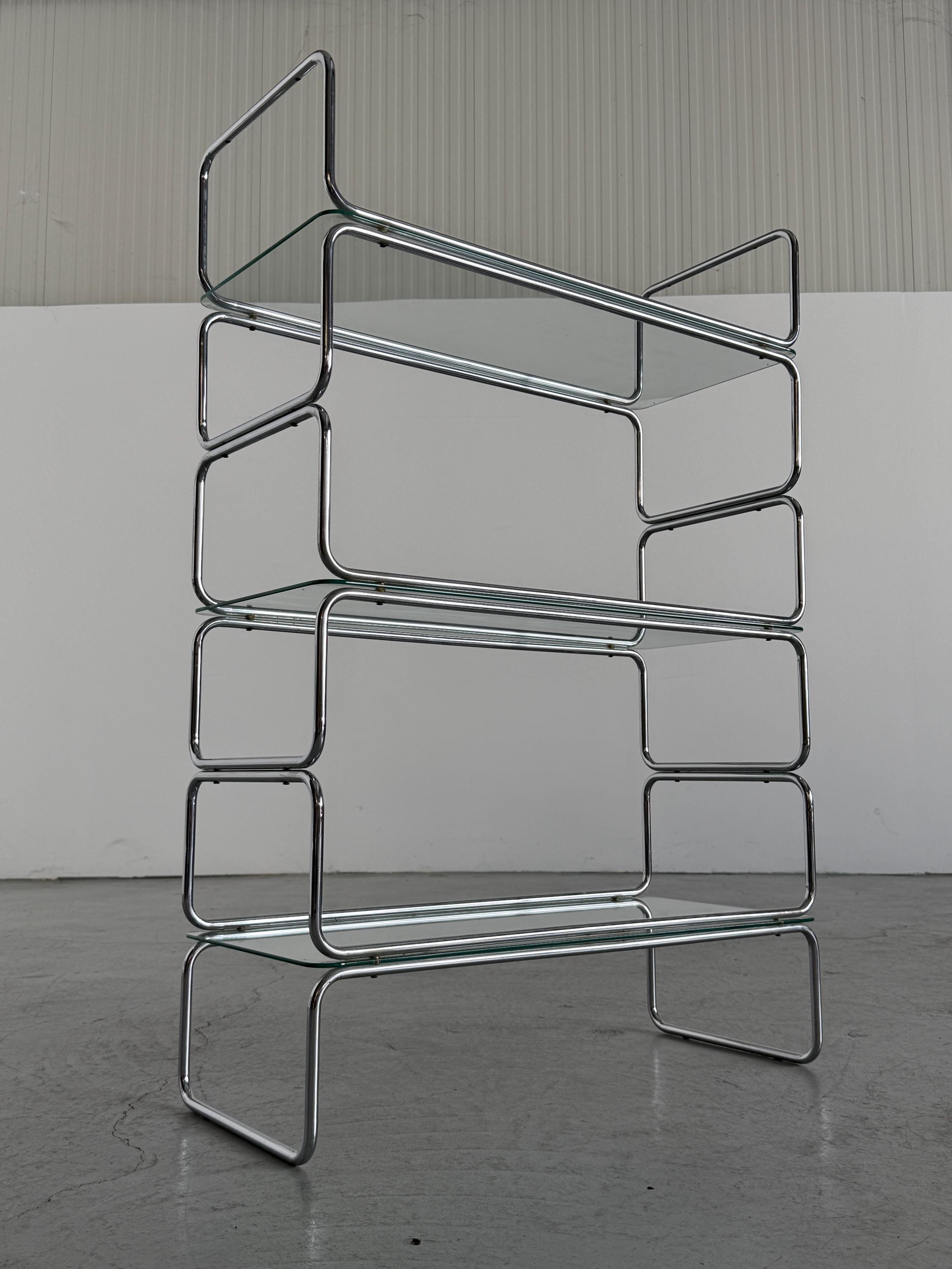 Chrome and Glass Tubular Etagere
