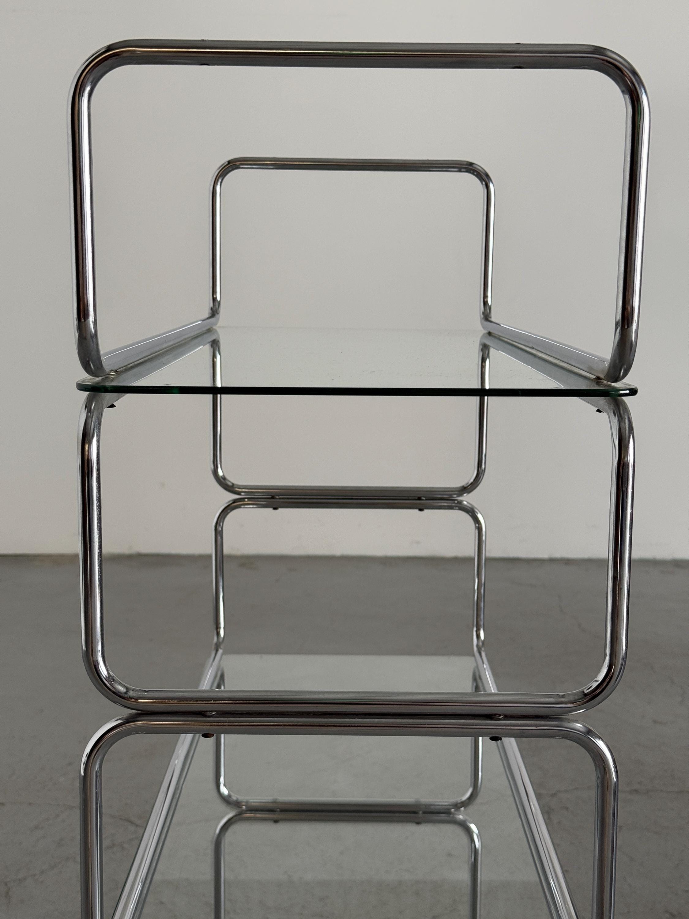 Chrome and Glass Tubular Etagere