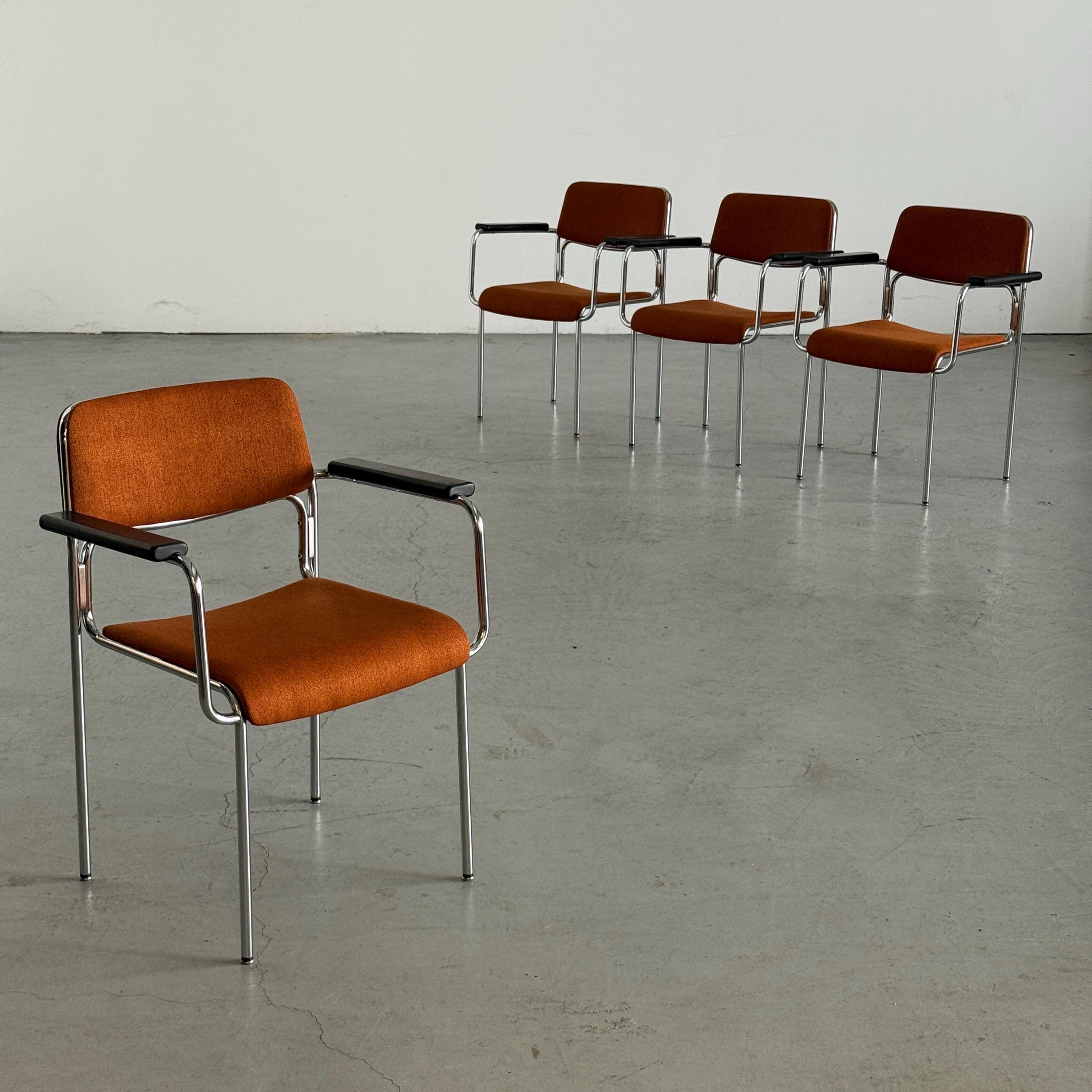Mid-Century Tubular Steel Armchairs Attributed to Lammhults
