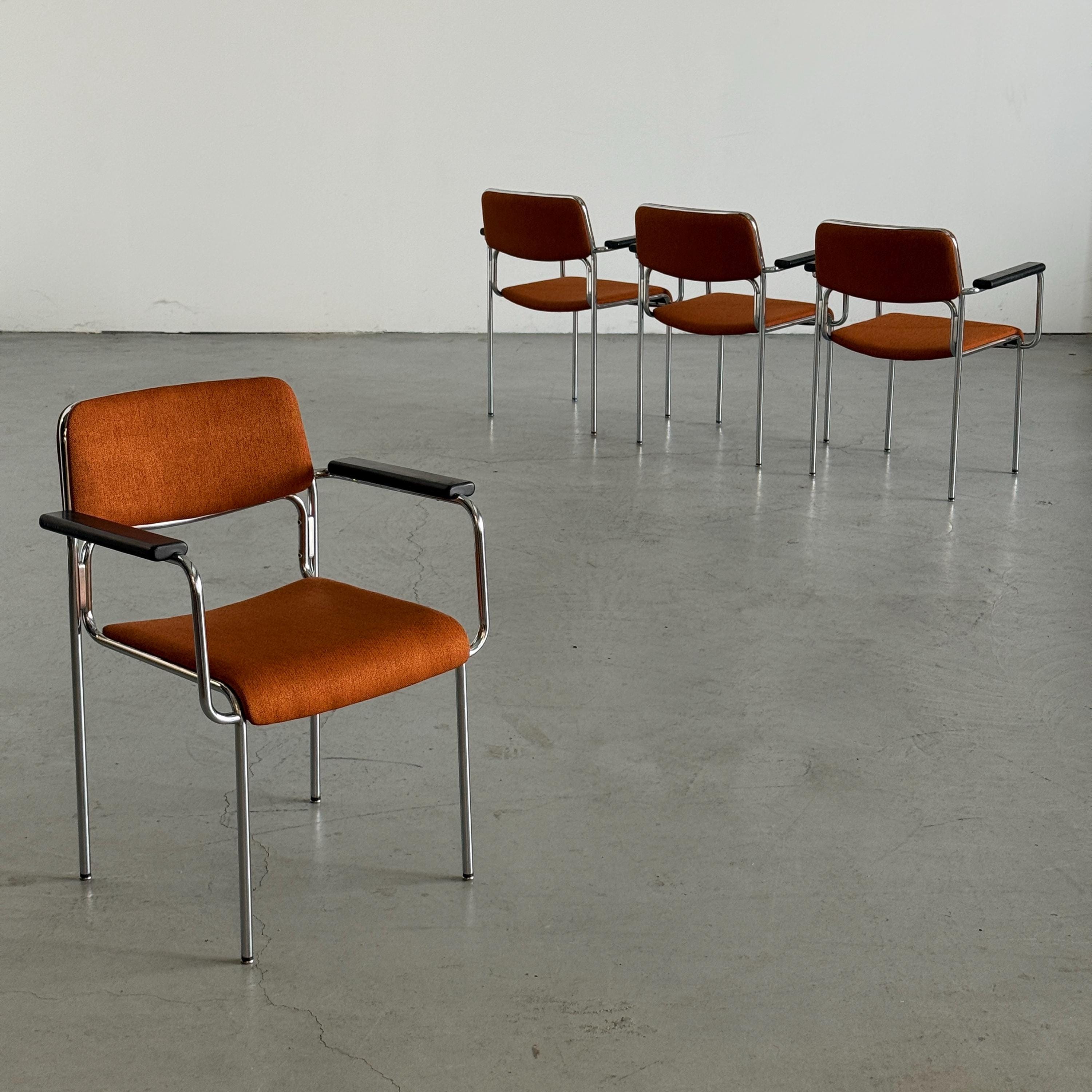Mid-Century Tubular Steel Armchairs Attributed to Lammhults