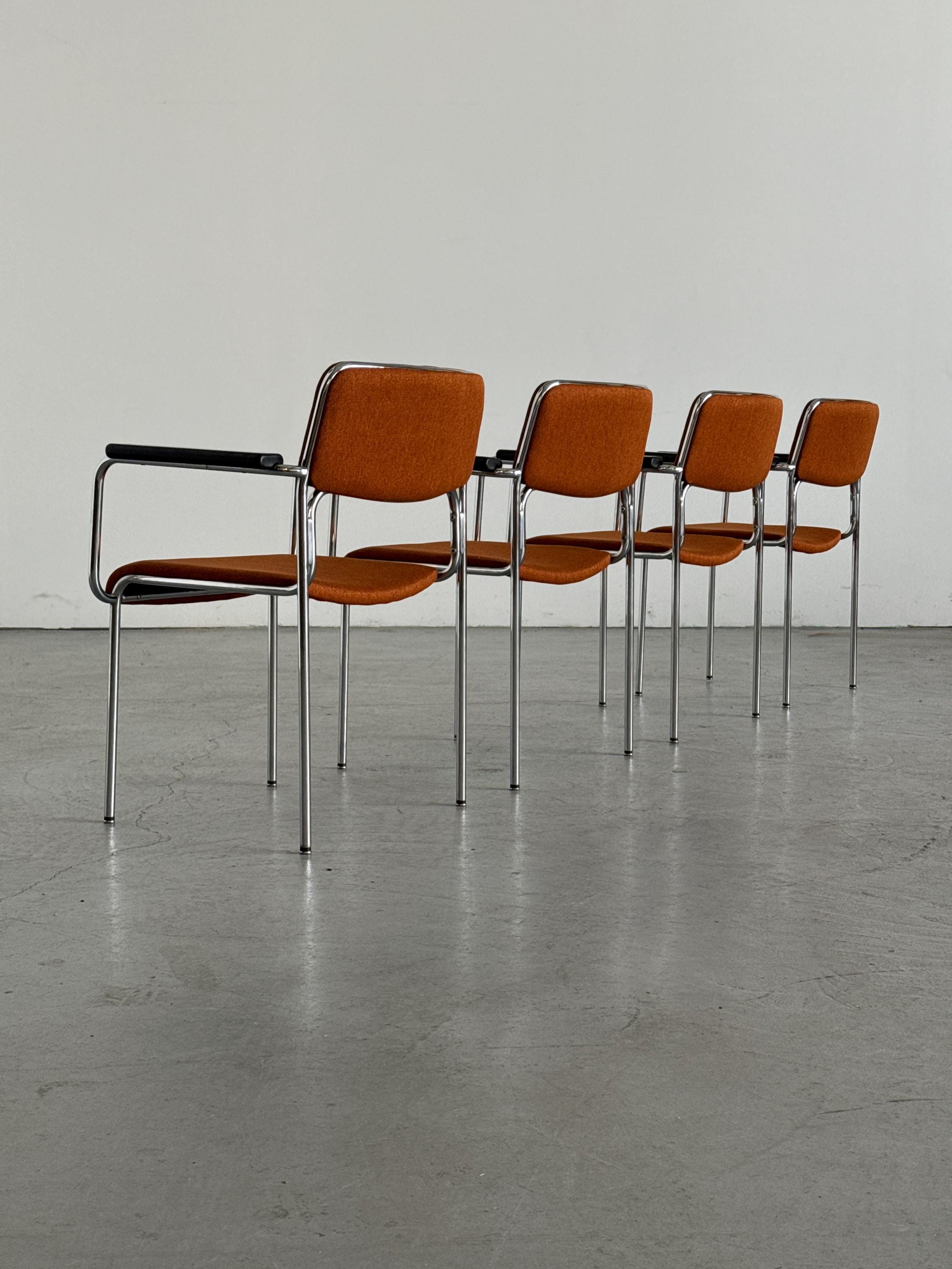 Mid-Century Tubular Steel Armchairs Attributed to Lammhults