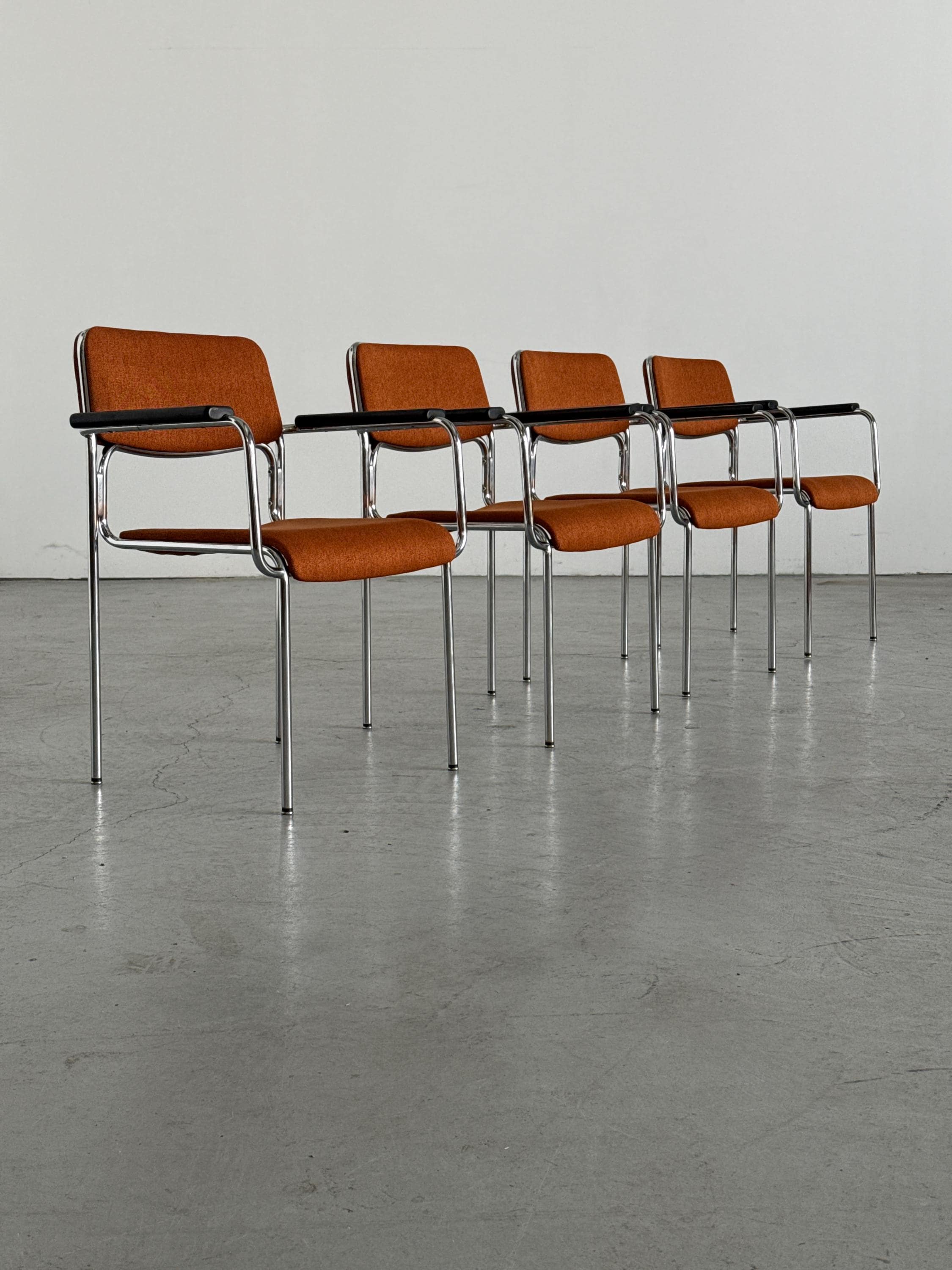 Mid-Century Tubular Steel Armchairs Attributed to Lammhults