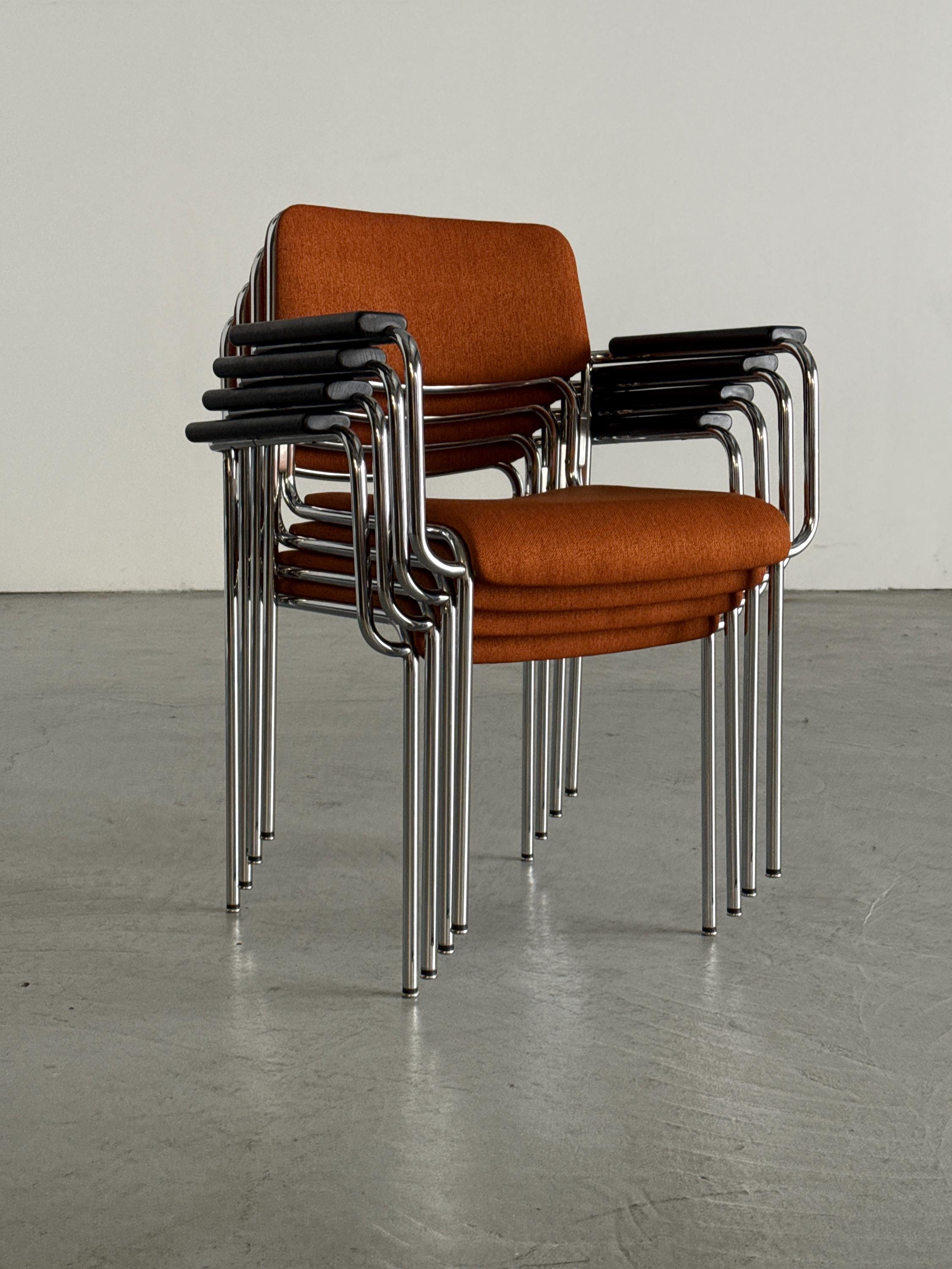 Mid-Century Tubular Steel Armchairs Attributed to Lammhults