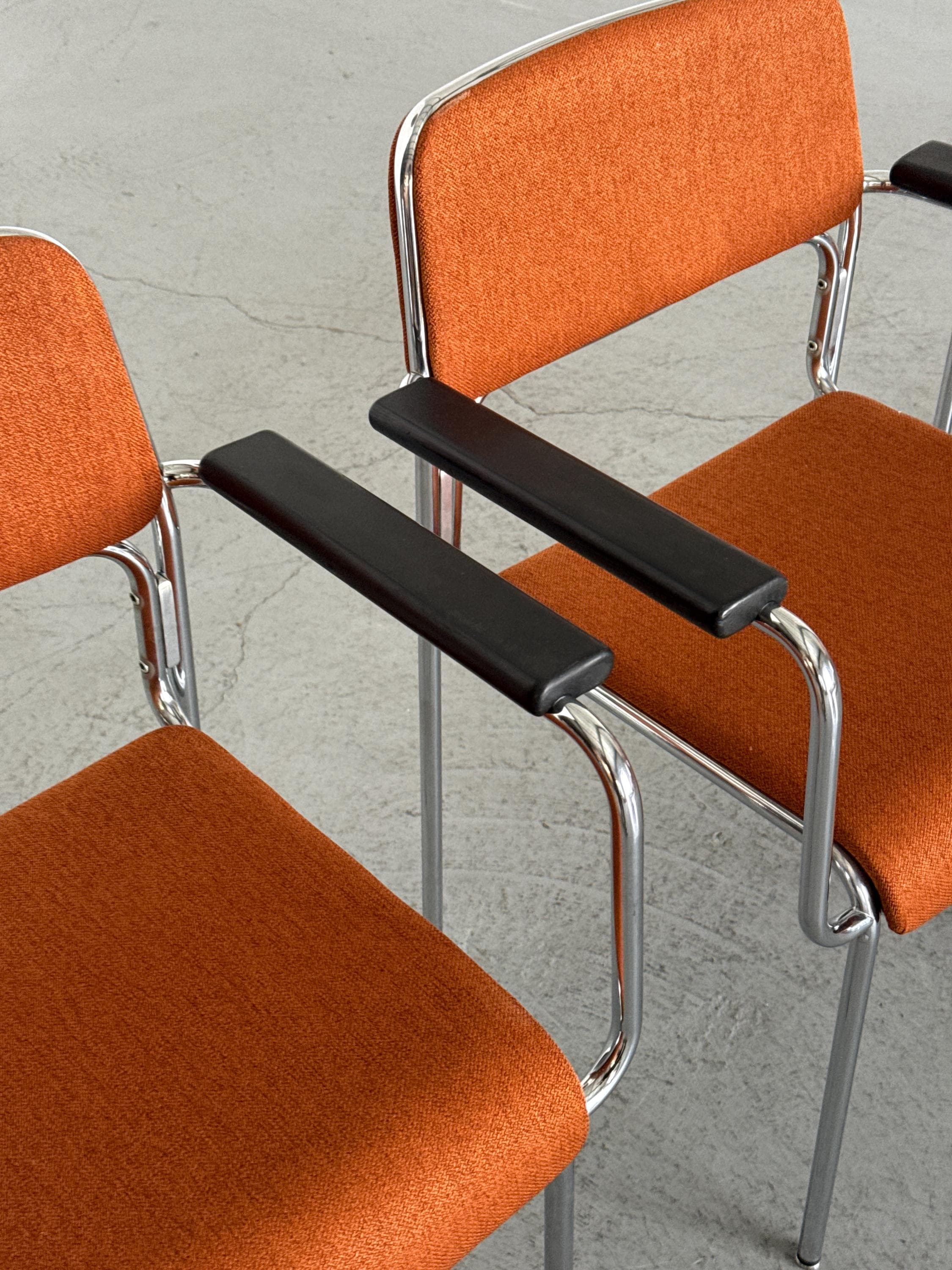 Mid-Century Tubular Steel Armchairs Attributed to Lammhults