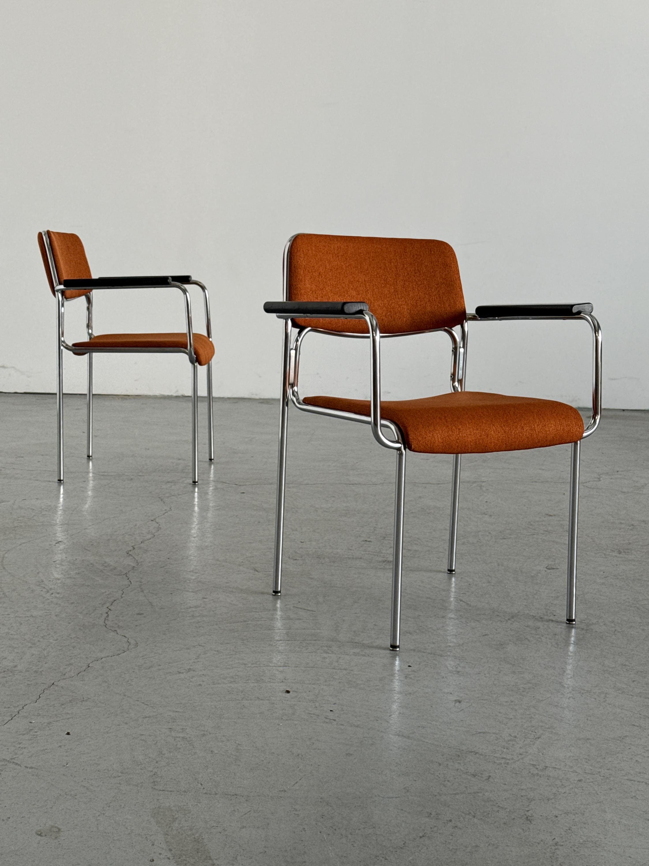 Mid-Century Tubular Steel Armchairs Attributed to Lammhults