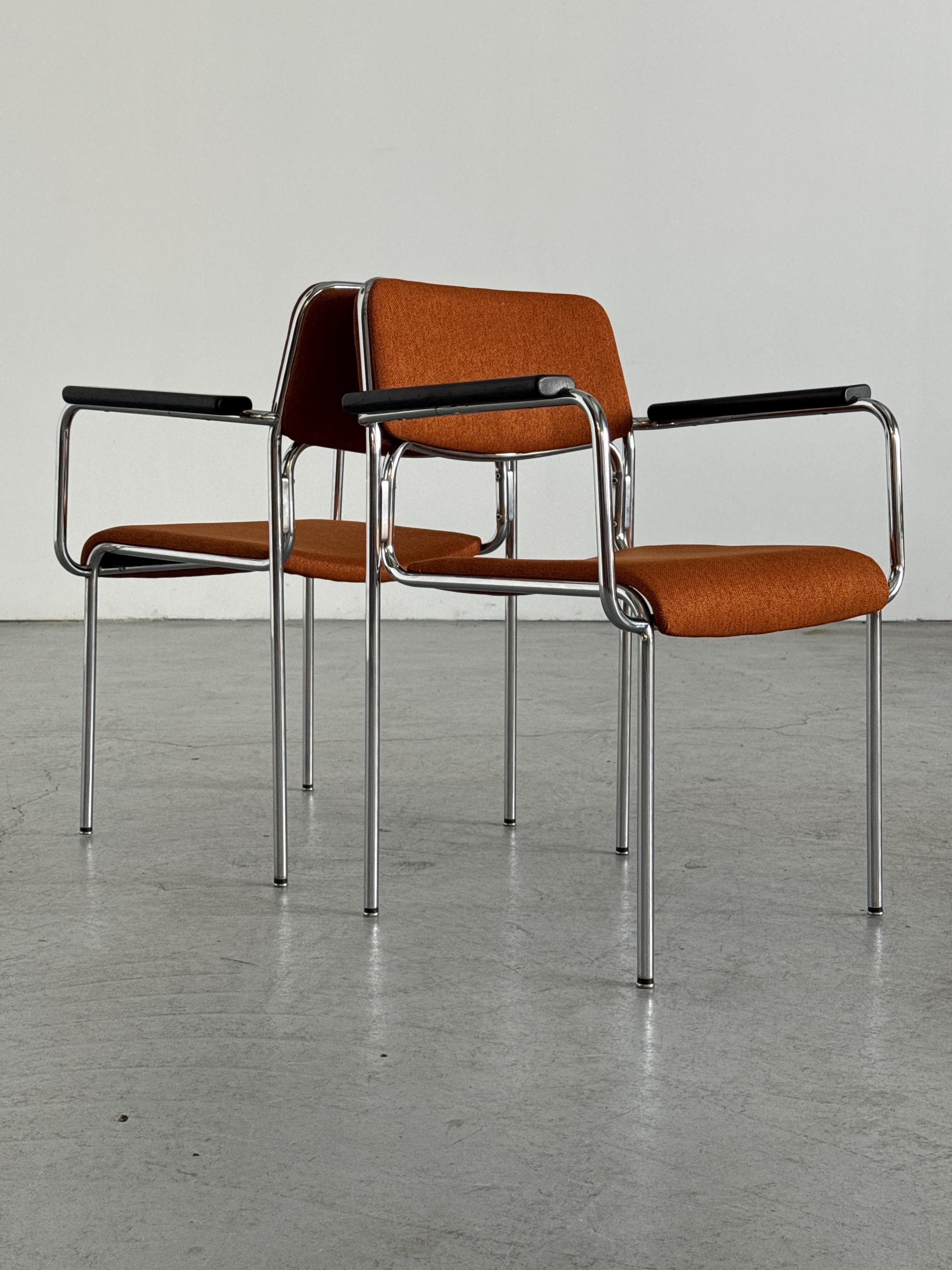 Mid-Century Tubular Steel Armchairs Attributed to Lammhults
